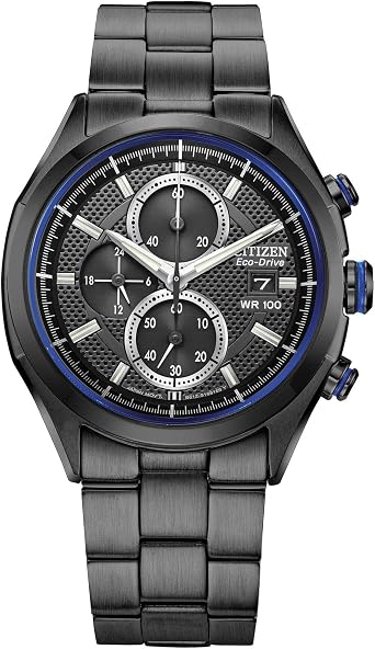 Citizen Eco-Drive Weekender Chronograph Mens Watch with Stainless Steel, Black Bracelet, Black Dial , Chronograph