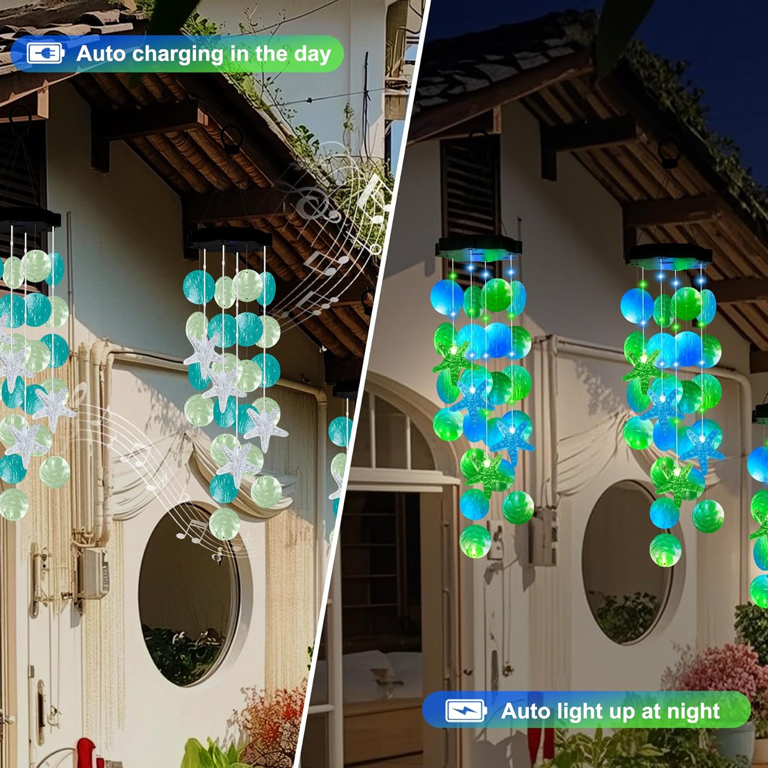 Solar Starfish Wind Chimes for Outside Mobile Shells Wind Chimes Hanging Decorative Lights for Holiday Garden Porch Yard Window Party Outdoor Decor, Gift for Mom Grandma Wife Girlfriend Neighbors - Image 2