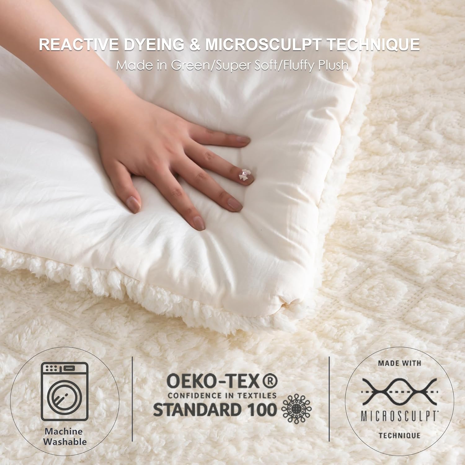 Comforter Sets KING Size Bed, Boho Tufted Cal KING Bedding Down Comforter, Lightweight Super Soft Reversible Washed Cotton Shabby Plush Fleece Sherpa All Season, Off White Ivory