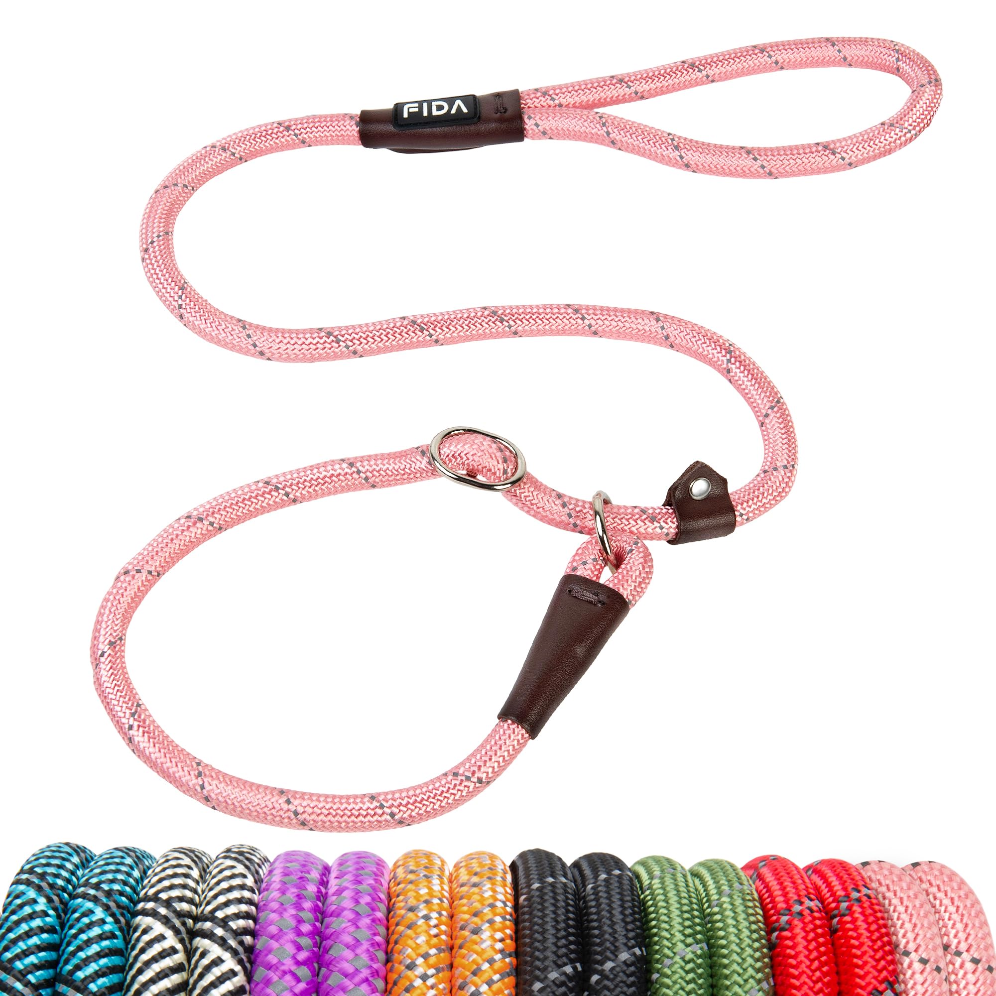 Fida Durable Slip Lead Dog Leash, 4 FT x 1/2" Dog Training Leash, Pink