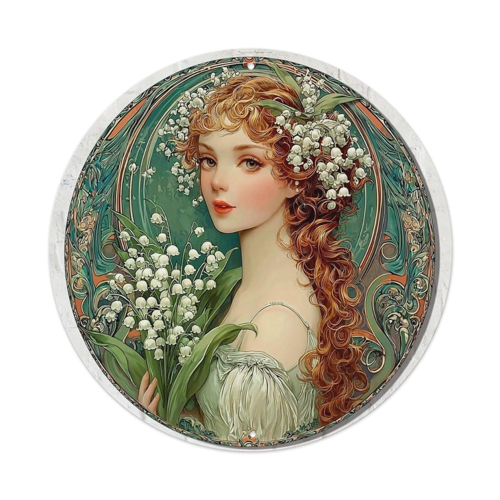 Art Nouveau Girl With Lilies Metal Tin Sign Plaque