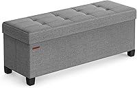 SONGMICS Storage Ottoman Bench, Foldable Footrest with Legs, 15x43x15.7in, 660lb Capacity, 30Gal Storage Chest for Bedroom, Living Room, Dove Gray ULSF018G02