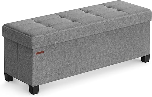 SONGMICS Banco otomano de almacenamiento, reposapiés plegable con patas, 15 x 43 x 15.7 pulgadas, banco de extremo de cama, baúl de almacenamiento,