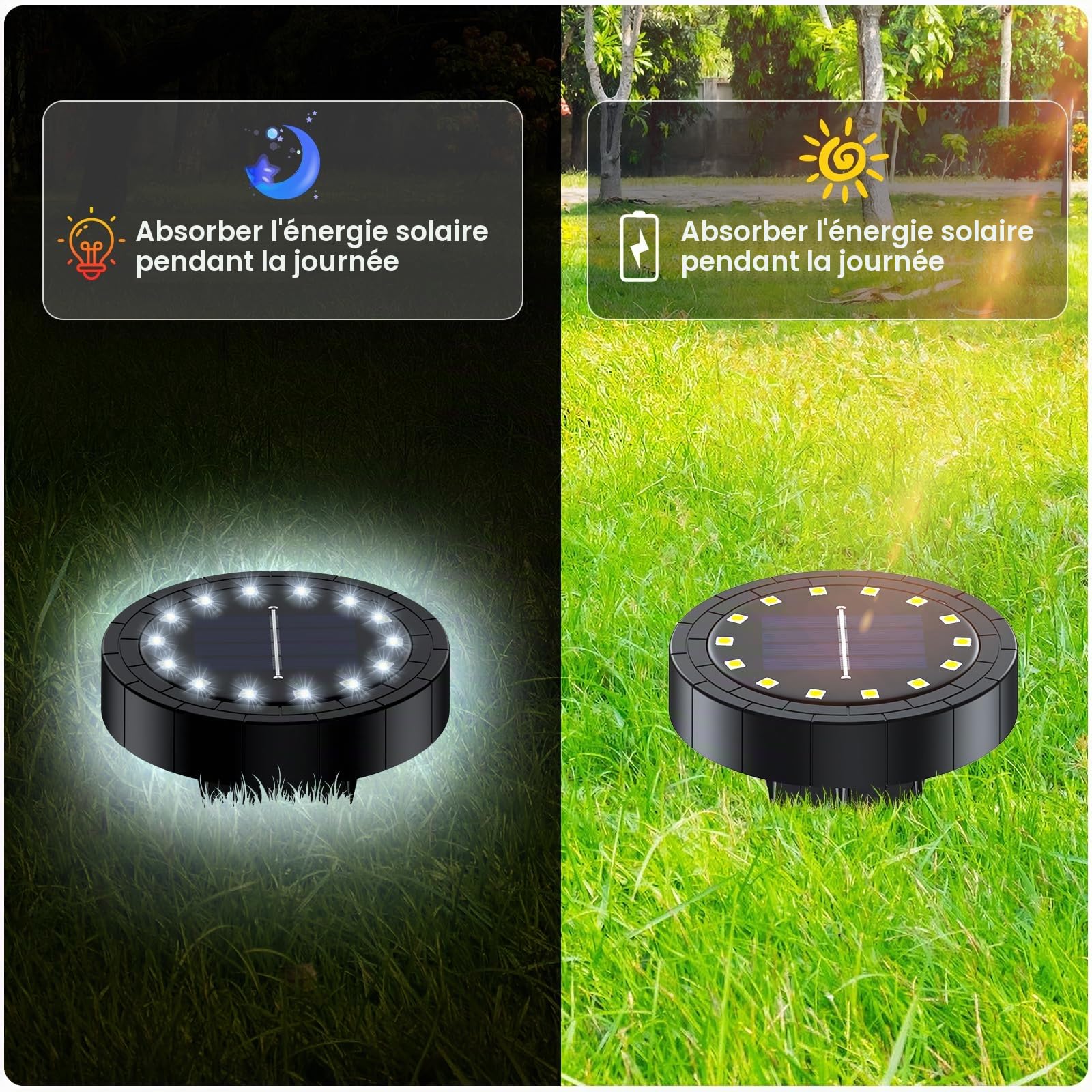 GIACOMO 14 LED Lumière Solaire Extérieur, Lampe Solaires Jardin Au Sol Étanche IP65, Pelouse Lumière Decorative Pour Jardin Terrace Cour Pelouse Escaliers Chemin