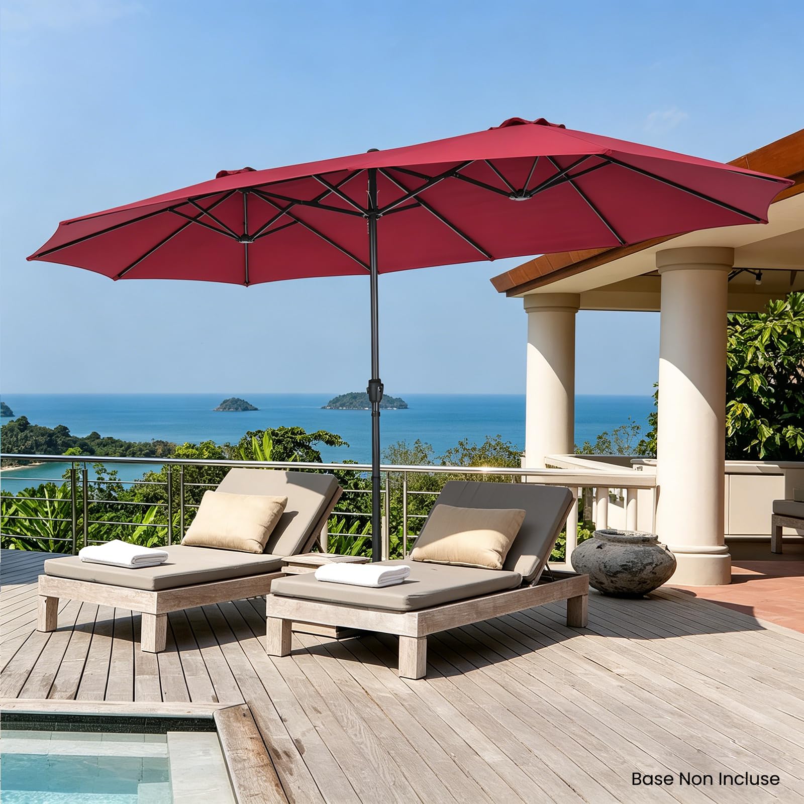 RELAX4LIFE Parasol de Jardin Extérieur 470X280 CM, Grand Parasol Double pour Jardin Terrasse Patio, Protection UV, Belaines Métalliques, Polyester Haute Densité, Manivelle, avec Attache (Bordeaux)