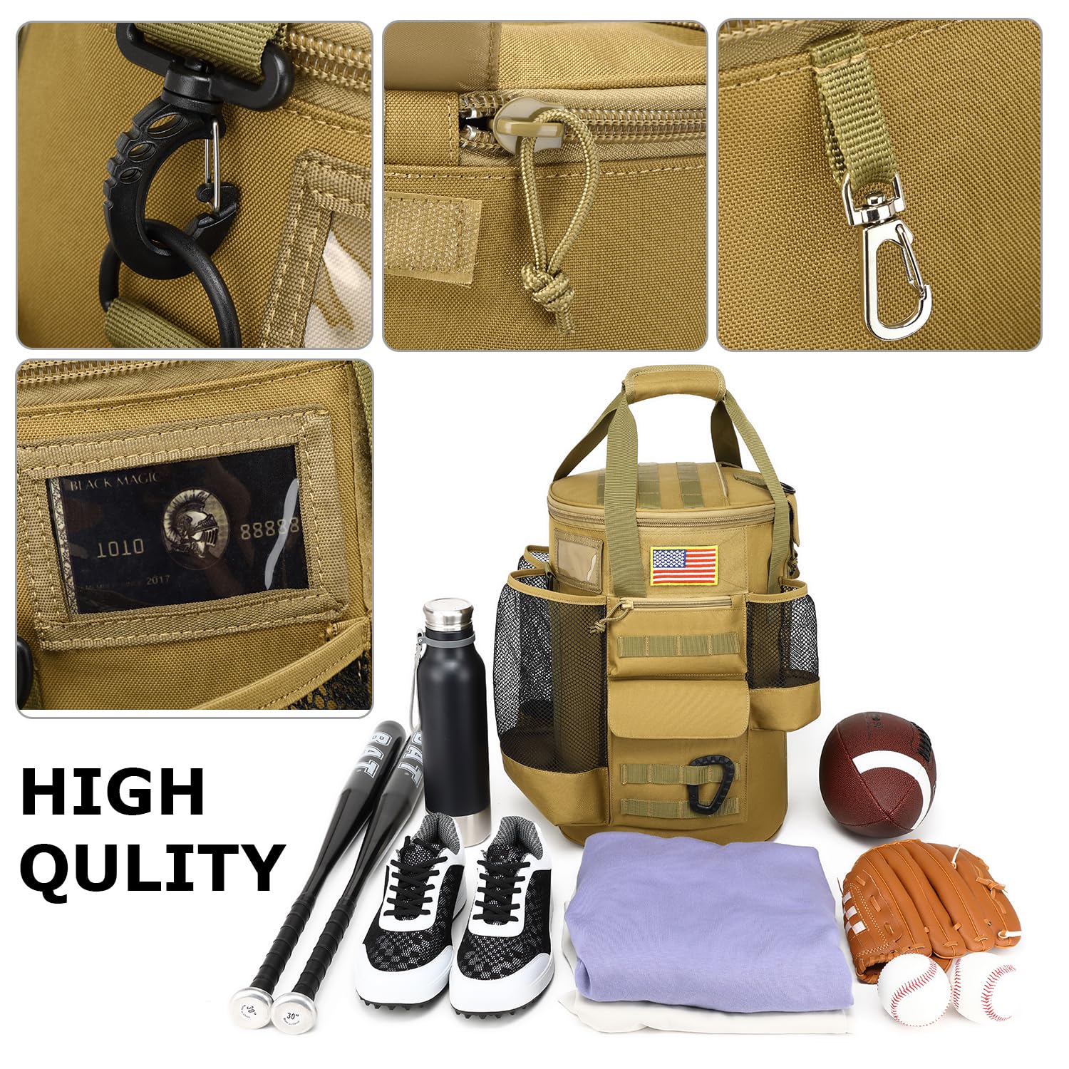 Organizador táctico de cubeta de béisbol para cubos de 6 galones con parte inferior de EVA antideslizante para equipo de entrenamiento, equipo de béisbol, accesorios (marrón)