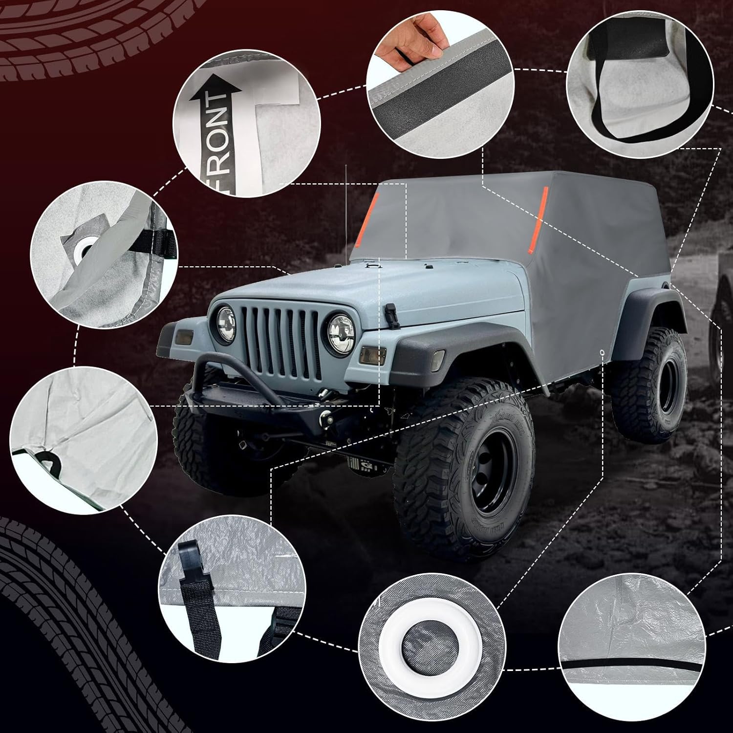 389G Heavy Duty PVC Cab Cover Compatible with 1997-2006 Jeep Wrangler TJ, Waterproof Half Cover with Cotton Lining for TJ Topless Protection, All-Weather Summer Trail Cover for Rain & UV