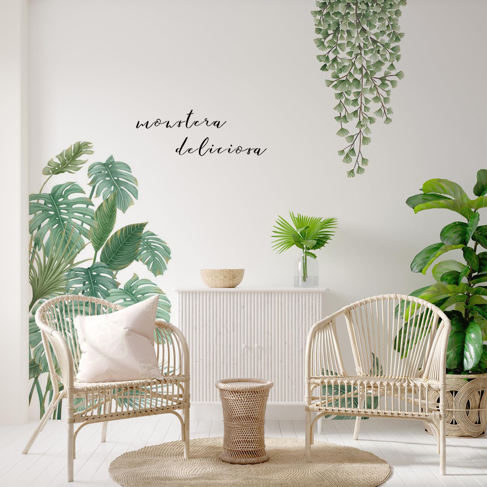 decalmile Muurstickers Blauwe Bloemen Waterverf Muurtattoo Bloesemboom Vogel Muursticker