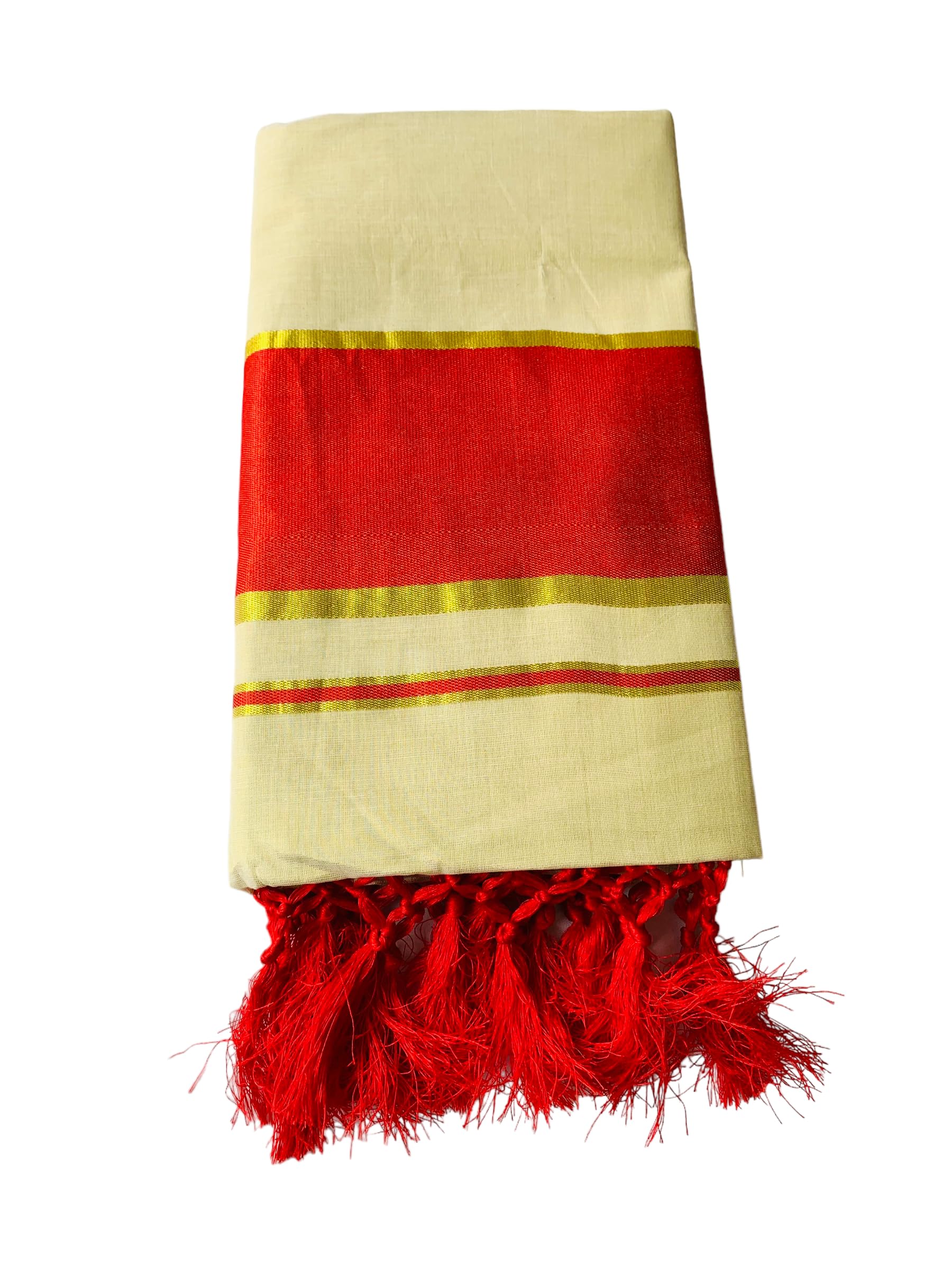 ALLUVYWomen's Kuthampully Kerala Kasavu Saree with Kunjalam (Tussle) Tissue Plain - EKM-795