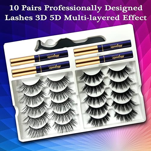 Miniatura 8 de Pestañas magnéticas de aspecto natural con delineador de ojos, 10 pares reutilizables, encantadores, kit de pestañas magnéticas de ojo de gato con