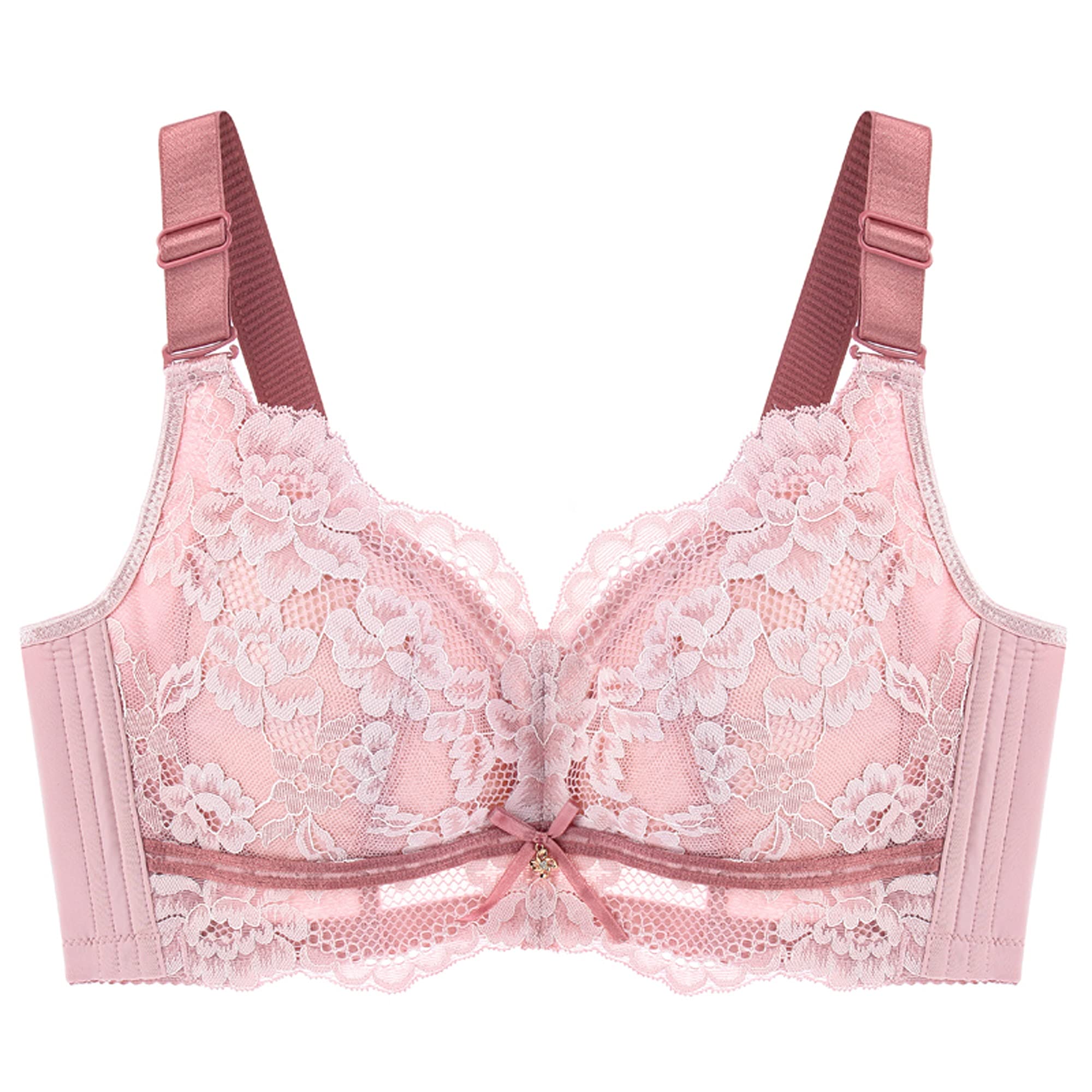 Soutien-gorge minimiseur grande taille sans armature 85E rose dentelle