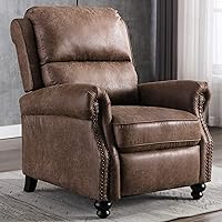CANMOV Chocolate Faux Leather Pushback Recliner Chair with Rivet Trim - Durable Armchair for Living Room, 300lbs Capacity