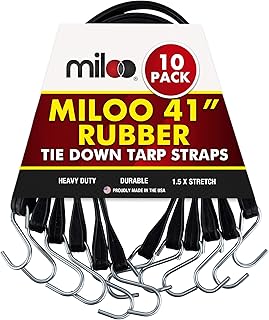 10 Pack Rubber Tarp Straps Made in USA 41" Long EPDM with Crimped Hooks- Bungee Cords with Hooks for Flatbed Trailers, Car...