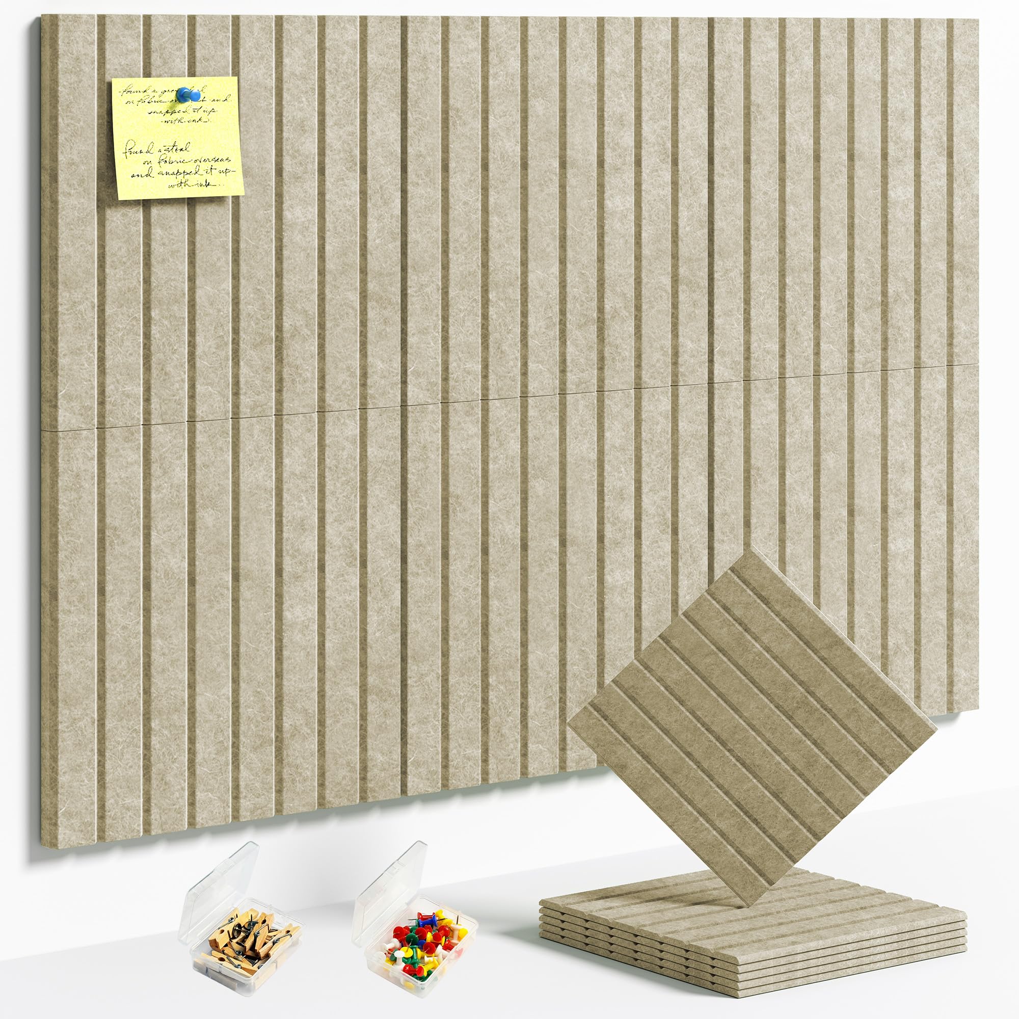 HyFanStr Felt Slatted Bulletin Board, 9mm Extra Thick Pin Board for Walls, 90 x 60 cm-6 Pack Large Cork Board Alternative with Nano Adhesive Hardware for Home Office Kitchen School Decor — image 1