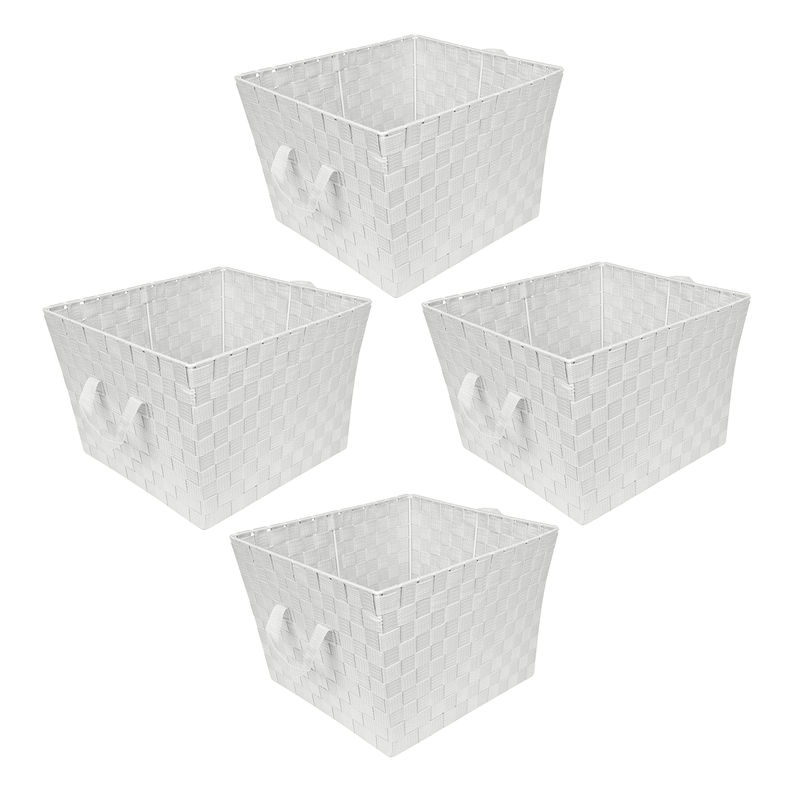 Simplify Large Woven Strap Tote | Decorative Storage Basket | 2 Handles | Organization | Closet | Bedroom | Bathroom | Nursery | Accessories | Toys | Gifts | 4 Pack | White
