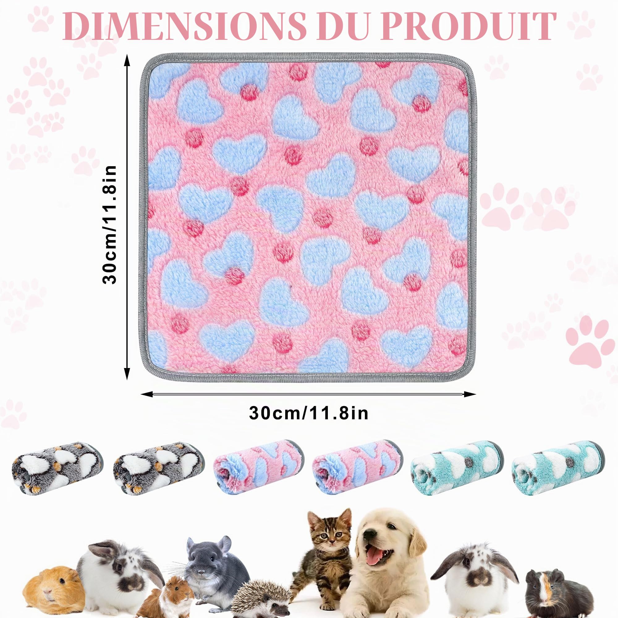 Lot de 6 couvertures pour cochons d'Inde réutilisables - En polaire - Pour petits animaux - Absorbant - Lavables - Pour hamsters, furets, hérissons et