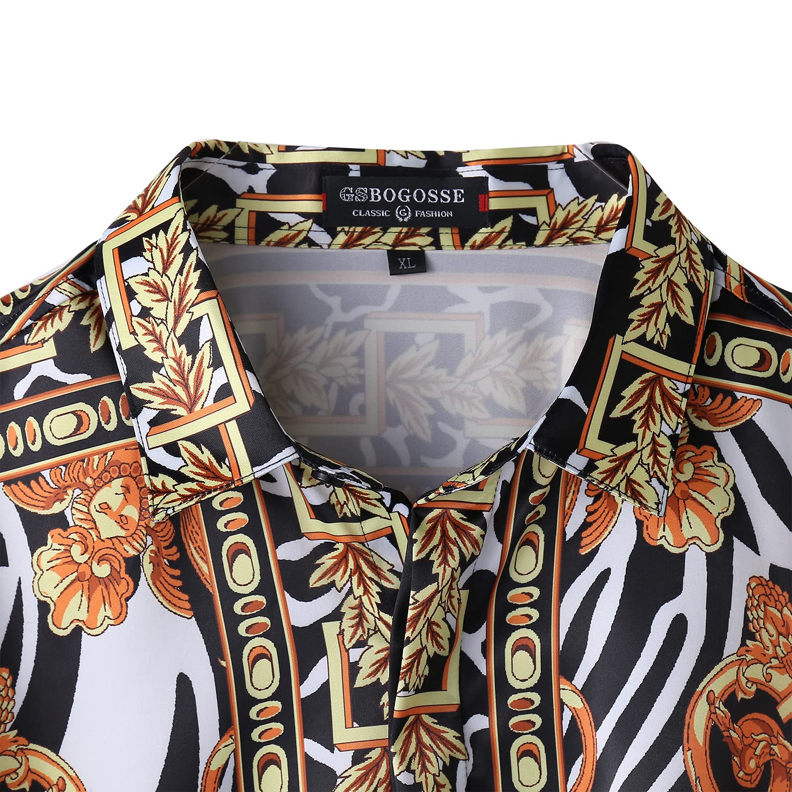 Camisa de vestir con botones de satén para hombre, ajustada, de manga larga y con estampado floral de lujo, de seda, para fiesta, graduación o discoteca