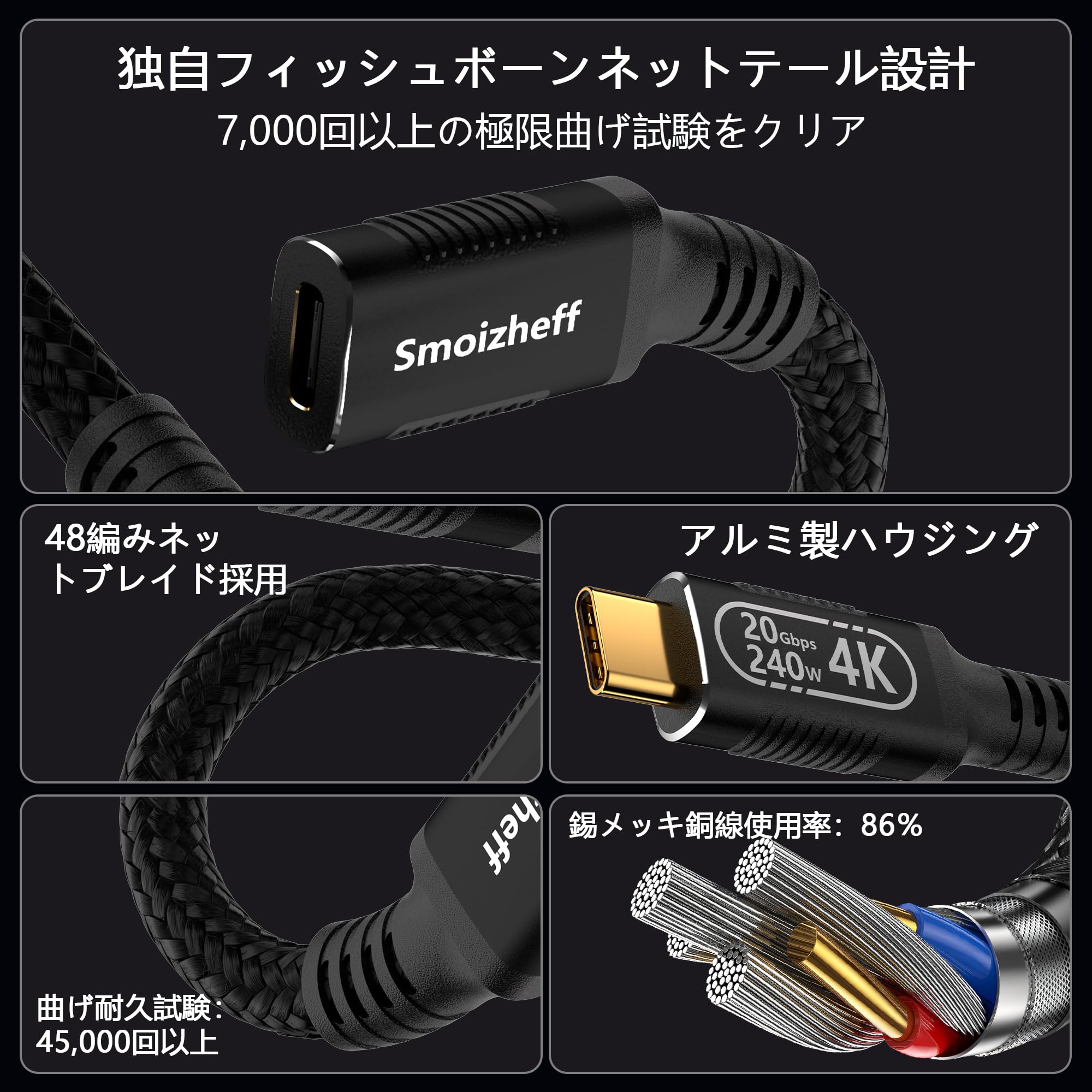 Cable de extensión USB C de 6 m, longitud extra de transferencia de datos de 20 Gbps, carga de 100 W, video 4K a 60 Hz, cable de extensión trenzado de nailon macho a hembra para laptop, tablet, cine