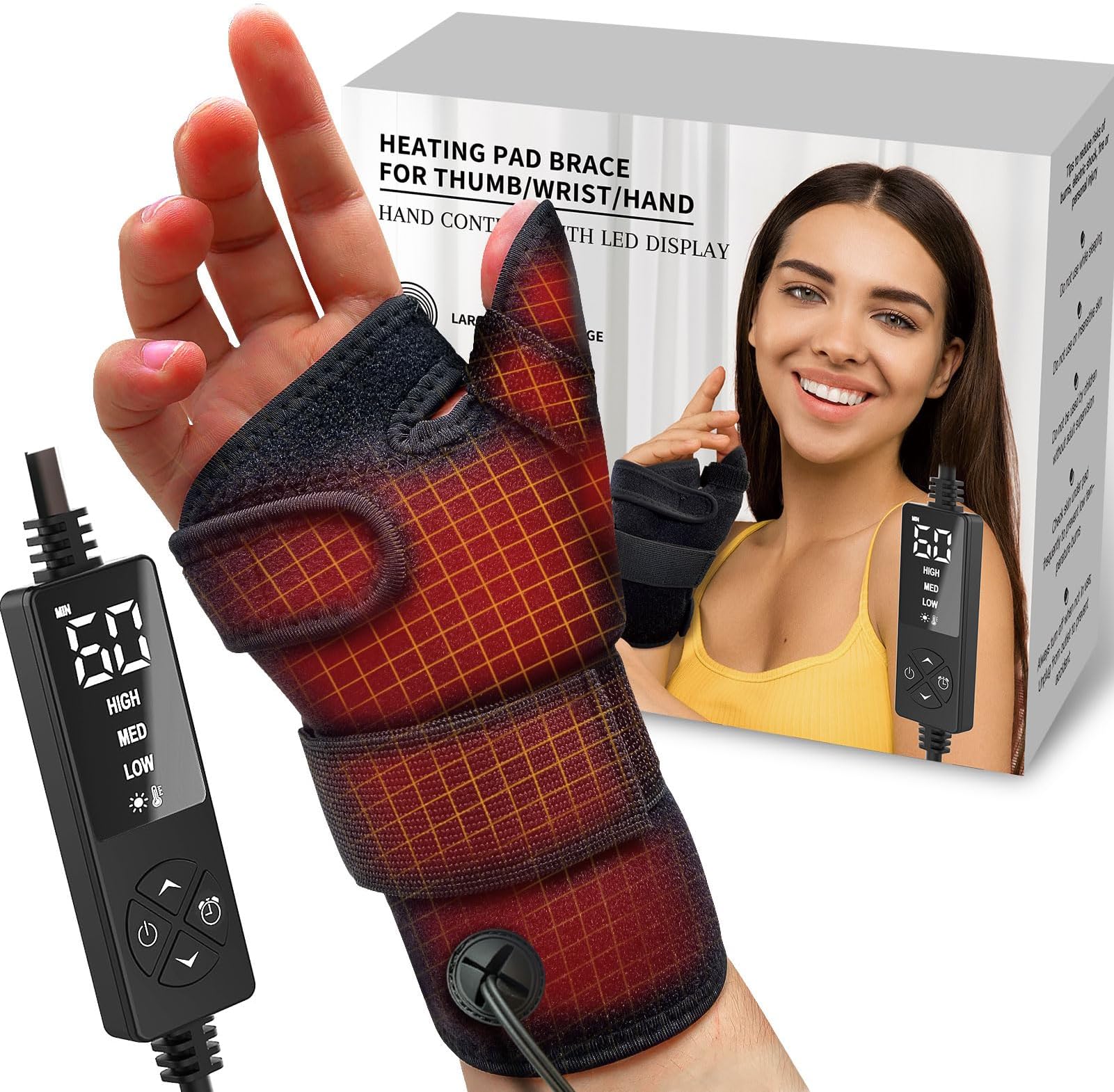 Electric Thumb & Wrist Heating Pad for Hand Arthritis with 3 Heat & 5 Timer Settings, Heated Wrist Wrap for Carpal Tunnel Syndromes, Tendonitis Left/Right Hand Pain Relief(S)