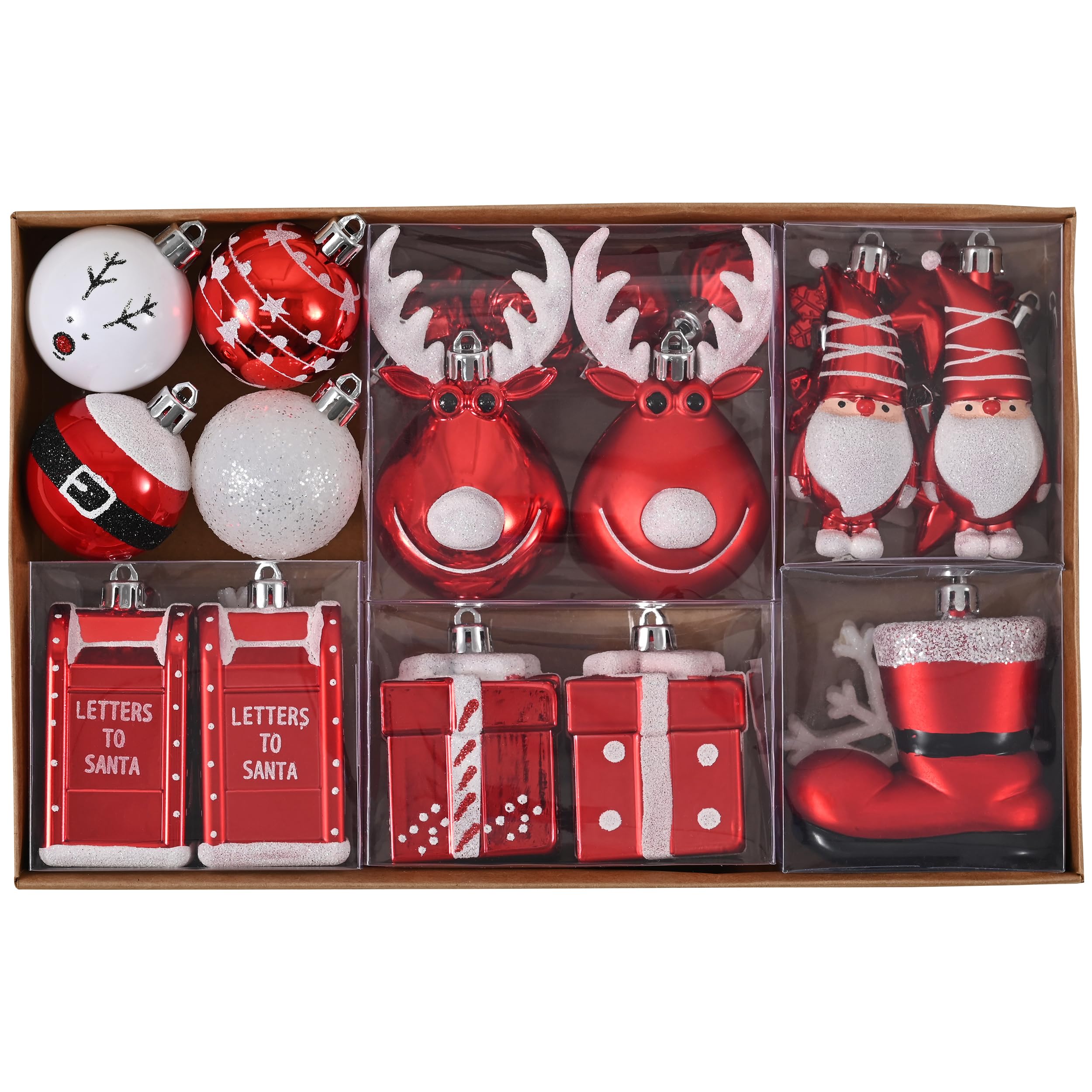 Victor's Workshop Weihnachtskugeln, Christbaumkugeln Kunststoff Weihnachtskugel Set Weihnachtsdeko mit Aufhänger Geschenkpaket Weihnachtsbaumschmuck Rot Weiß Thema (50)
