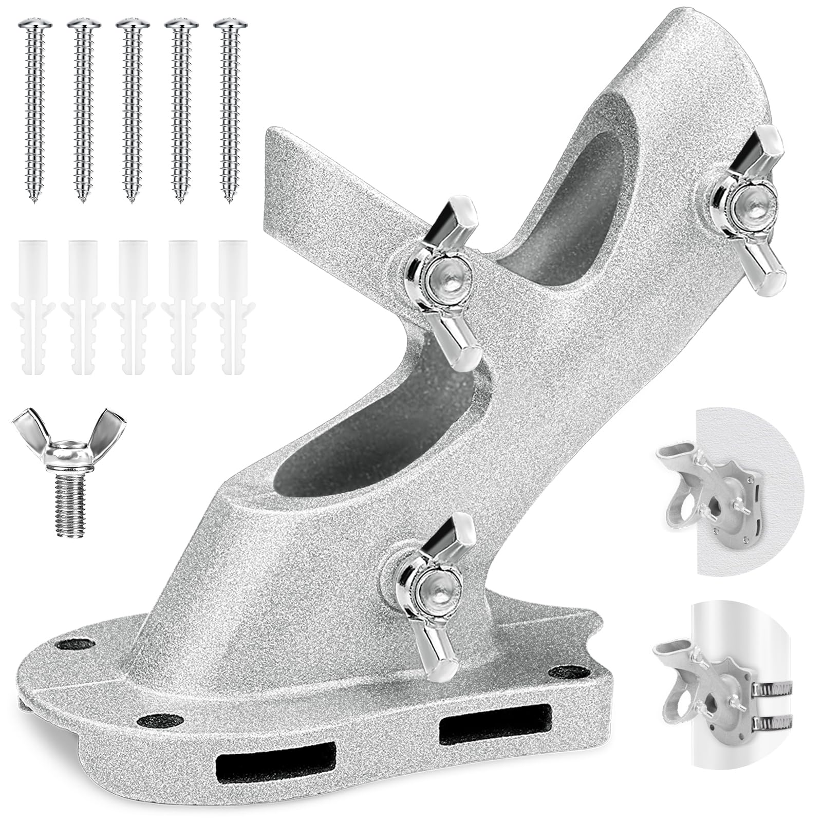 1" Flag Pole Holder for Outside House, REERON 2-Positions Metal Flagpole Bracket Mounts, Aluminium Rustproof Flag Pole Wall Porch Mounting Brackets with 3 Fixed Holes & Steel Hardwares (Silver-1 Pack)-picture-23