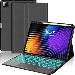 Capa com teclado retroiluminado para Xiaomi Pad 7 e Xiaomi Pad 7 Pro 11,2 polegadas 2024, capa com trackpad, touchpad removível para Mi Pad 7, capa com luz de fundo colorida, compartimento para caneta