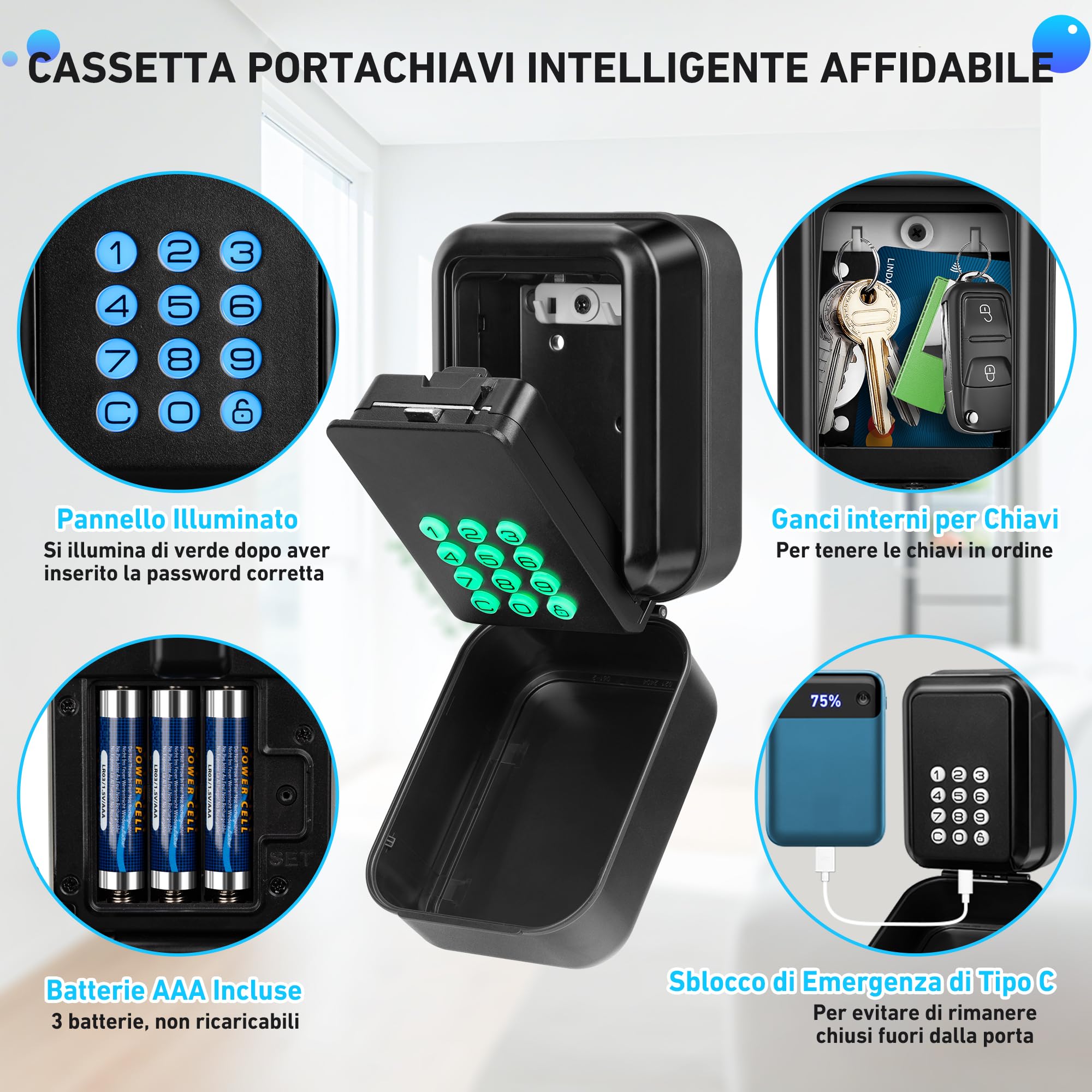 Cassetta di Sicurezza per Chiavi Esterno Impermiabile | Diritti di Accesso+Multi-Password | Elettronica Cassetta Sicurezza Chiavi Self Check IN Bluetooth Cassaforte per Chiave con Codice