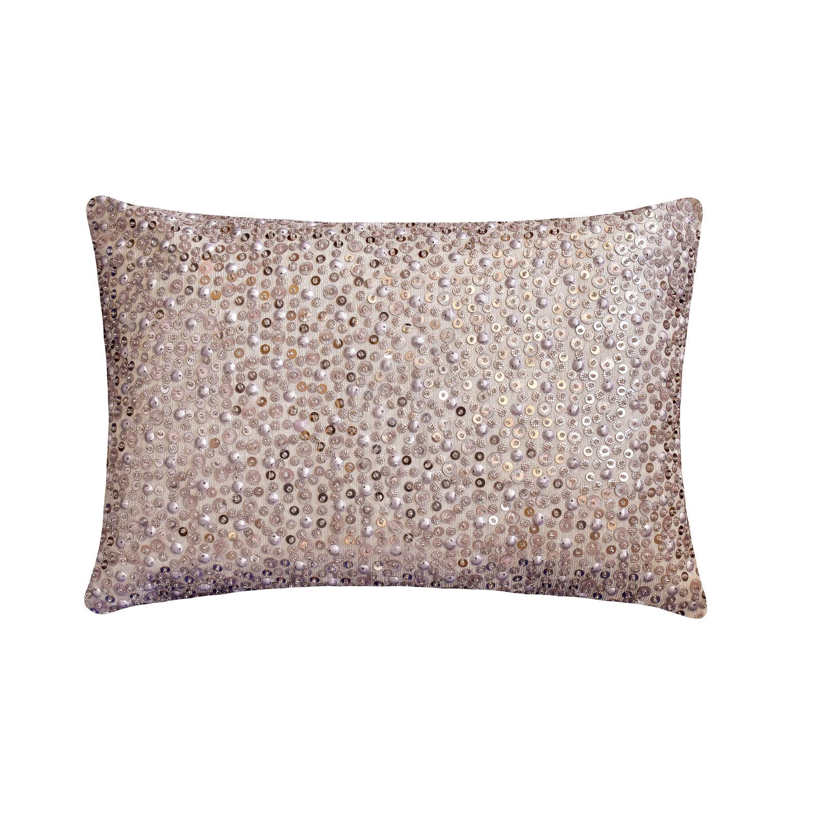 The HomeCentric Decorative Silver 30x55 cm (12"x22") Lumbar Cushion Covers, Silk Sequins Beaded & Textured Lumbar Cushion Covers, Abstract Pattern Modern Style - Silverware — image 1