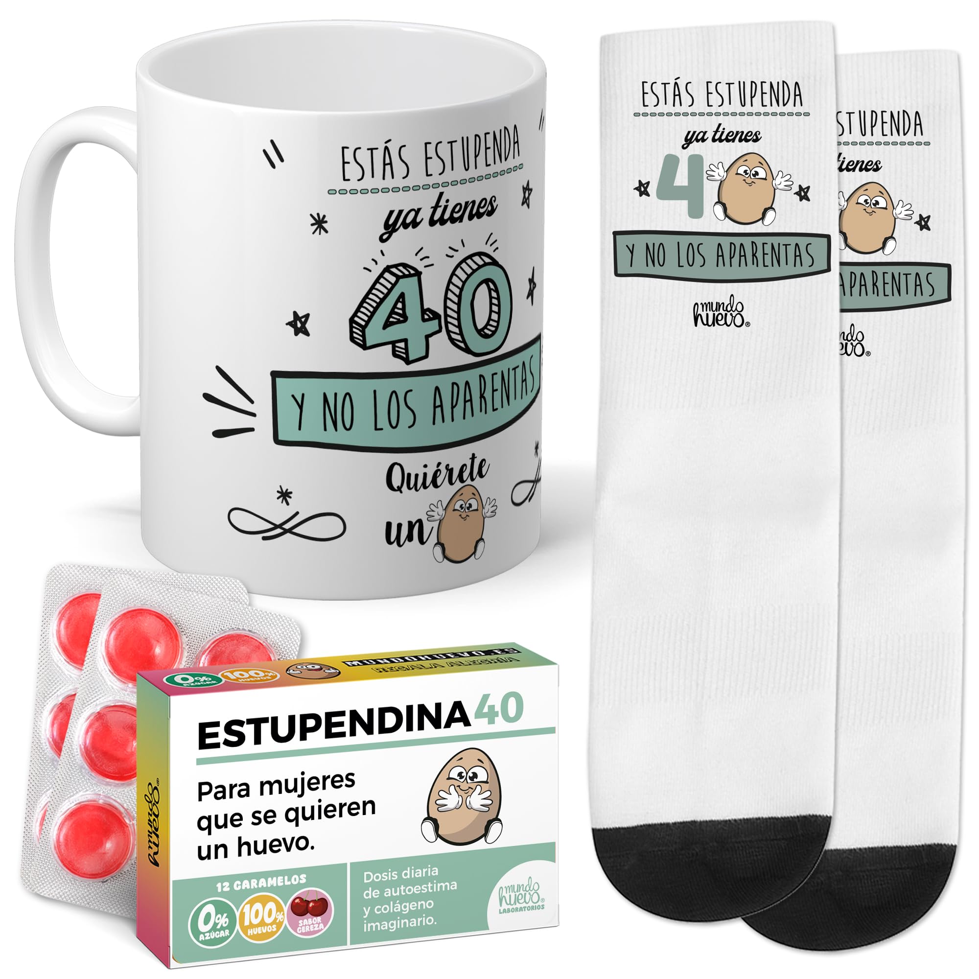 mundohuevo Super Regalo Personalizado para 40 cumpleaños Hombre | Taza de Cerámica + Calcetín 40 hombre + Caramelos |Mis huevos ya tienen 40 años | Detalle Original Día del Padre, amigos — view 10