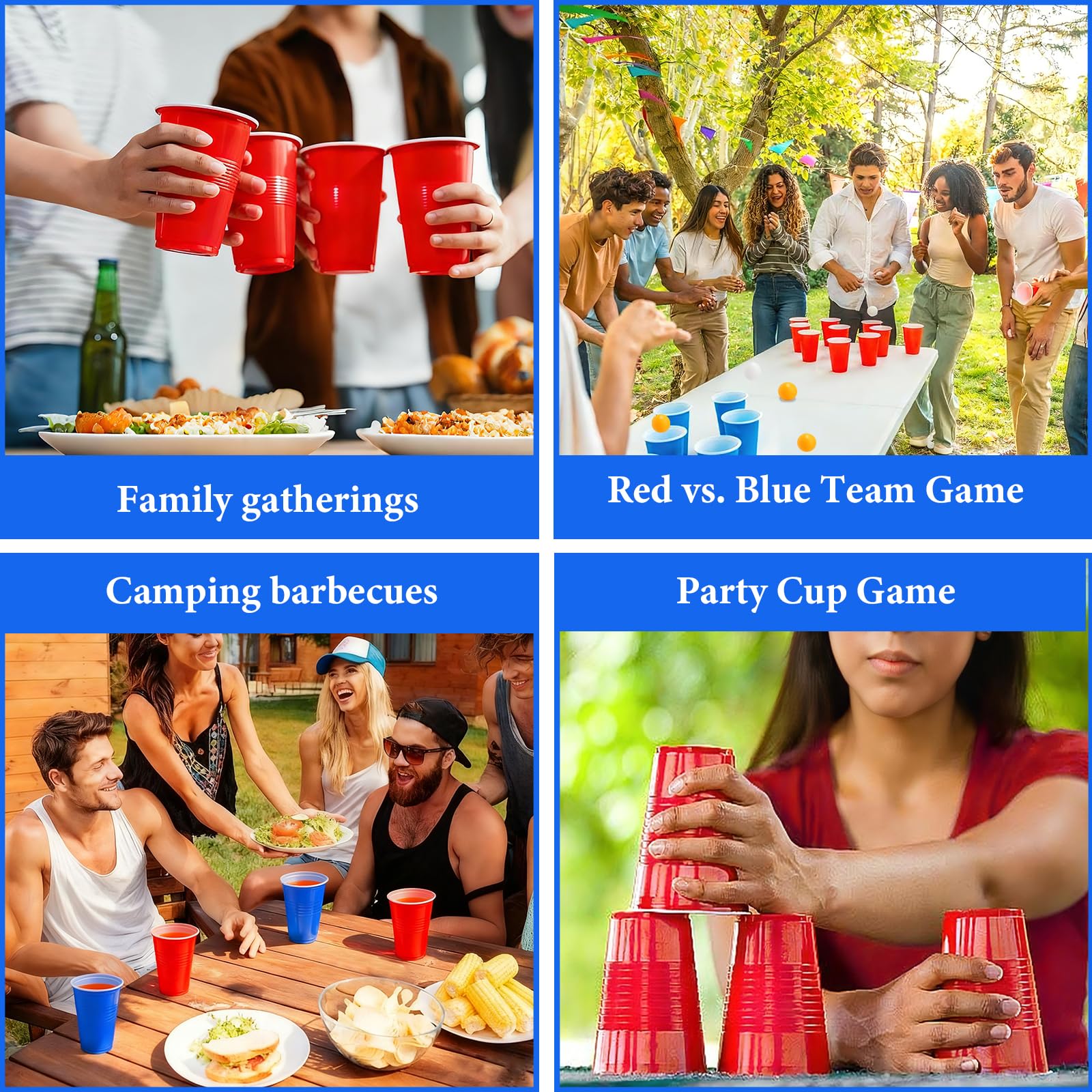Bellanova Set da 100 Bicchieri Gioco da Festa 500 ml con 10 Palline da Ping-Pong, Bicchieri Rossi e Blu Riutilizzabili, Adatti a Giochi di Squadra, Feste, Campeggio e Bevande (50 rossi + 50 blu)