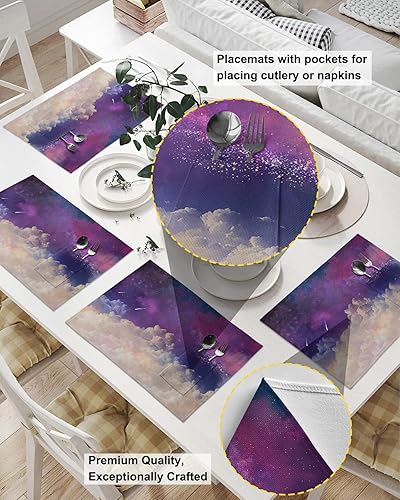 Miniatura 8 de Juego de 2 manteles individuales retro con flores amarillas para mesa de comedor, manteles individuales de lino de algodón con bolsillo, mesa