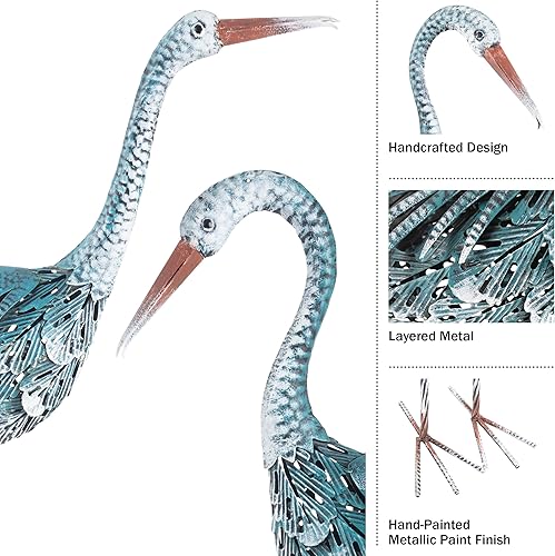 Miniatura 3 de Pure Garden Juego de 2 estatuas de jardín de grúas  Decoración de pájaros hecha a mano  Arte de metal fácil de montar con estacas incluidas
