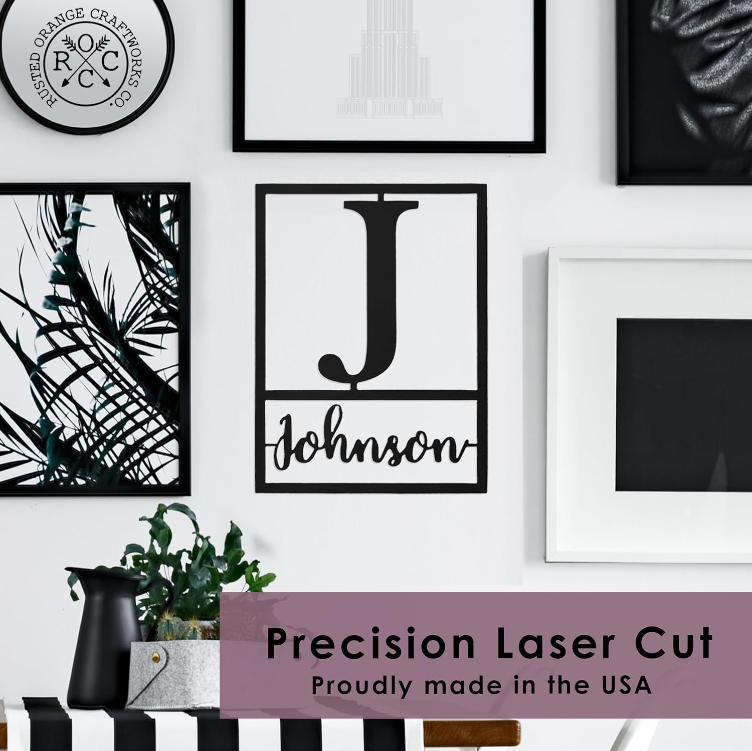 Floating Script Monogram Sign – Custom Metal Family Name Wall Decor | Personalized Last Name Sign with Initial | Modern Metal Name Plate for Home or Outdoor Display