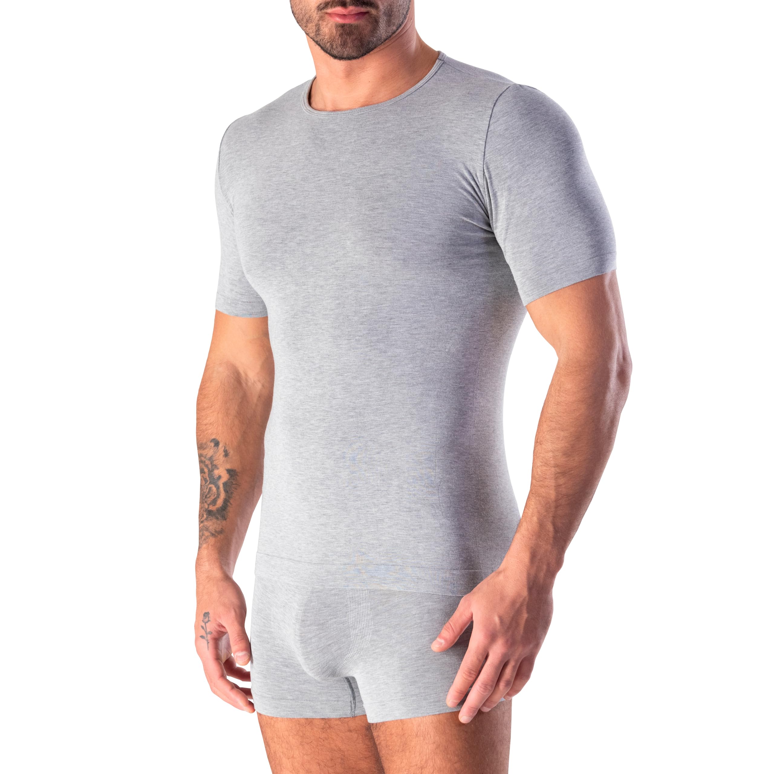 Risalti Men's Grey T-Shirts Round Neck Bamboo Seamless - T-Shirts Bamboo, Softer Than Cotton T Shirts, T Shirt Breathable, T Shirts Comfortable - Made In Italy