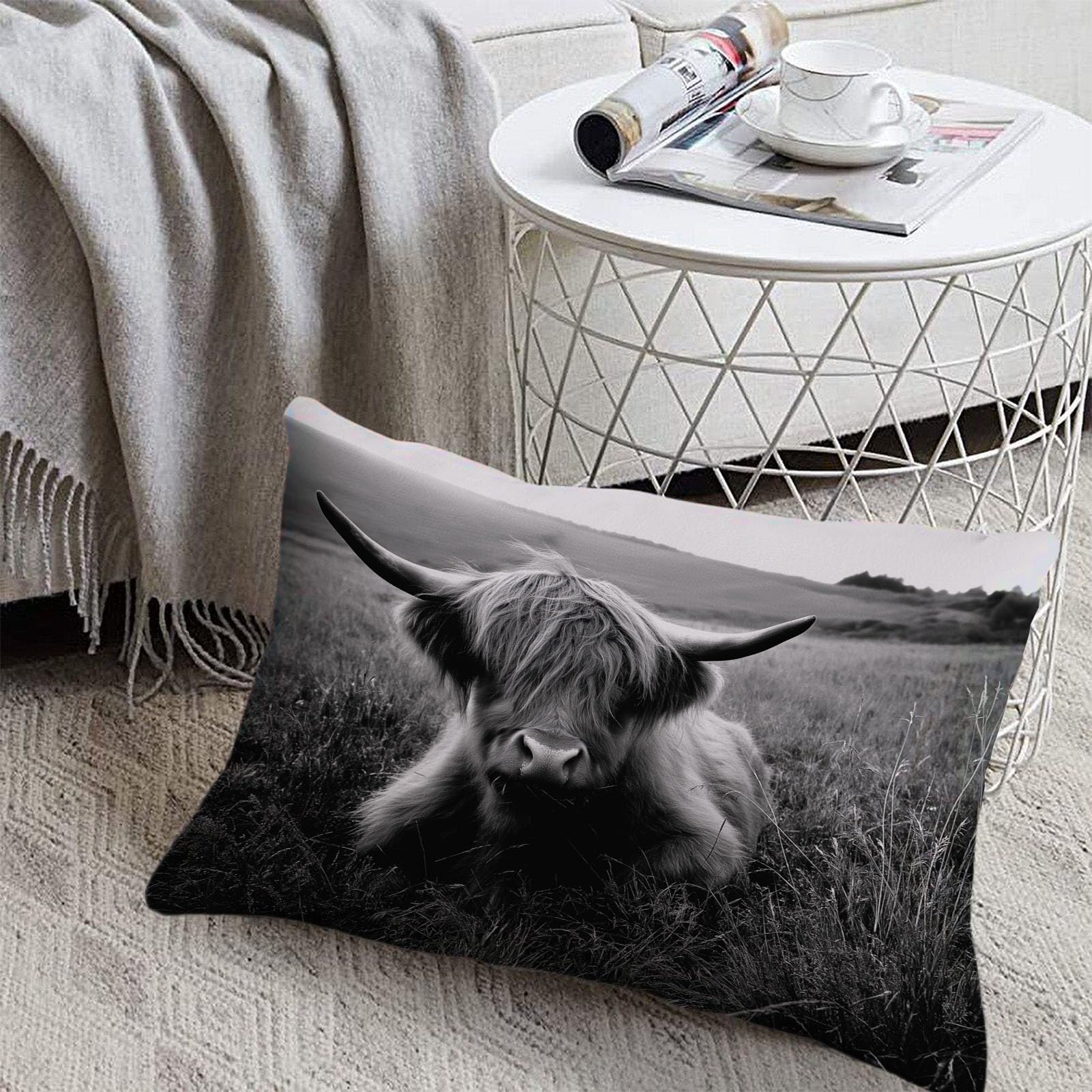 Sábanas 200X190/200Cm - Juego De Sábanas 3 Piezas Estampadas Ganado Tierras Altas Vintage - Microfibra Suave Transpirable - Sábana Bajera Ajustable - Ropa De Cama Animales Pastizales (Blanco Negro)