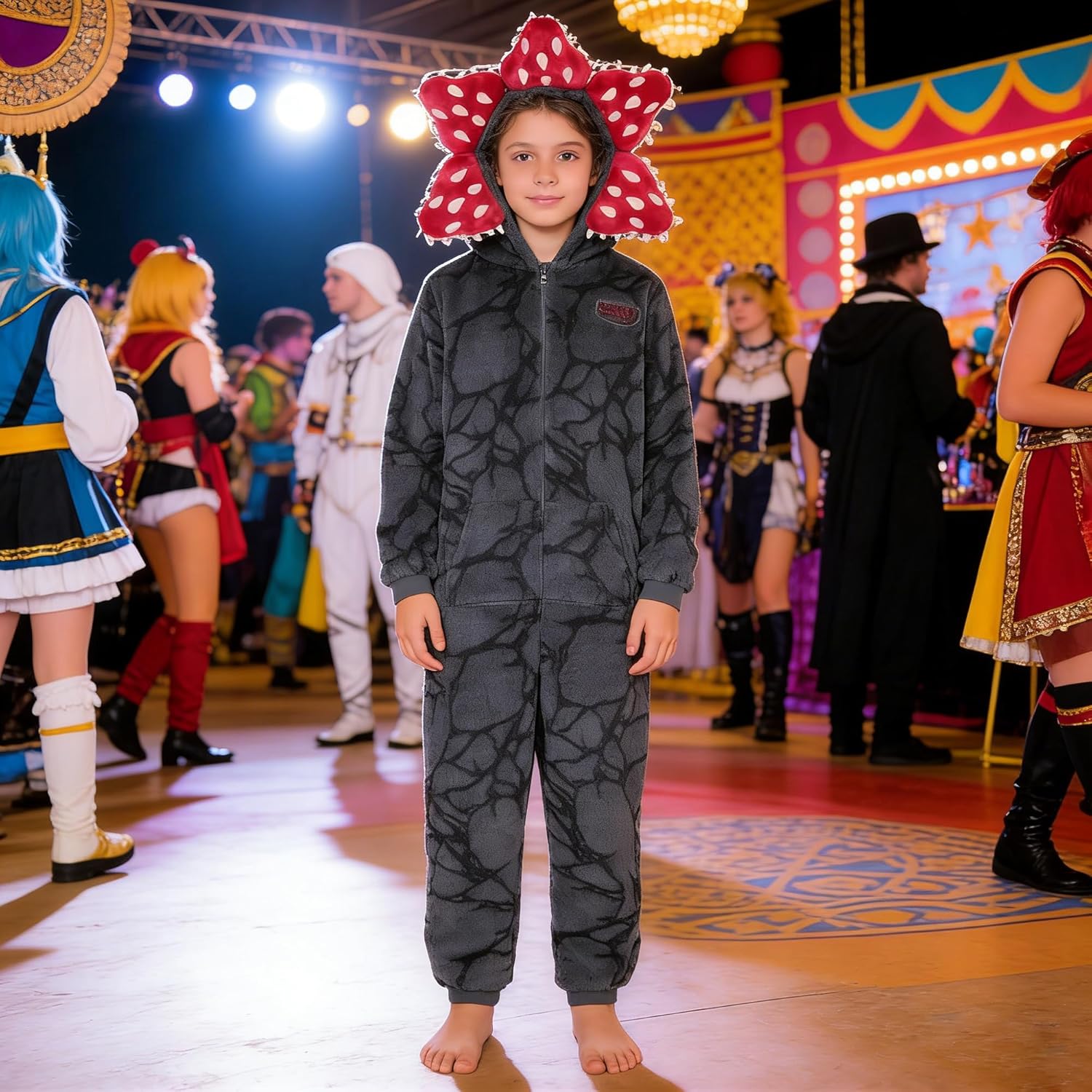 Demogorgon Onesie Novelty Costume Flannel Petal Hooded Homewear Halloween Party Cosplay