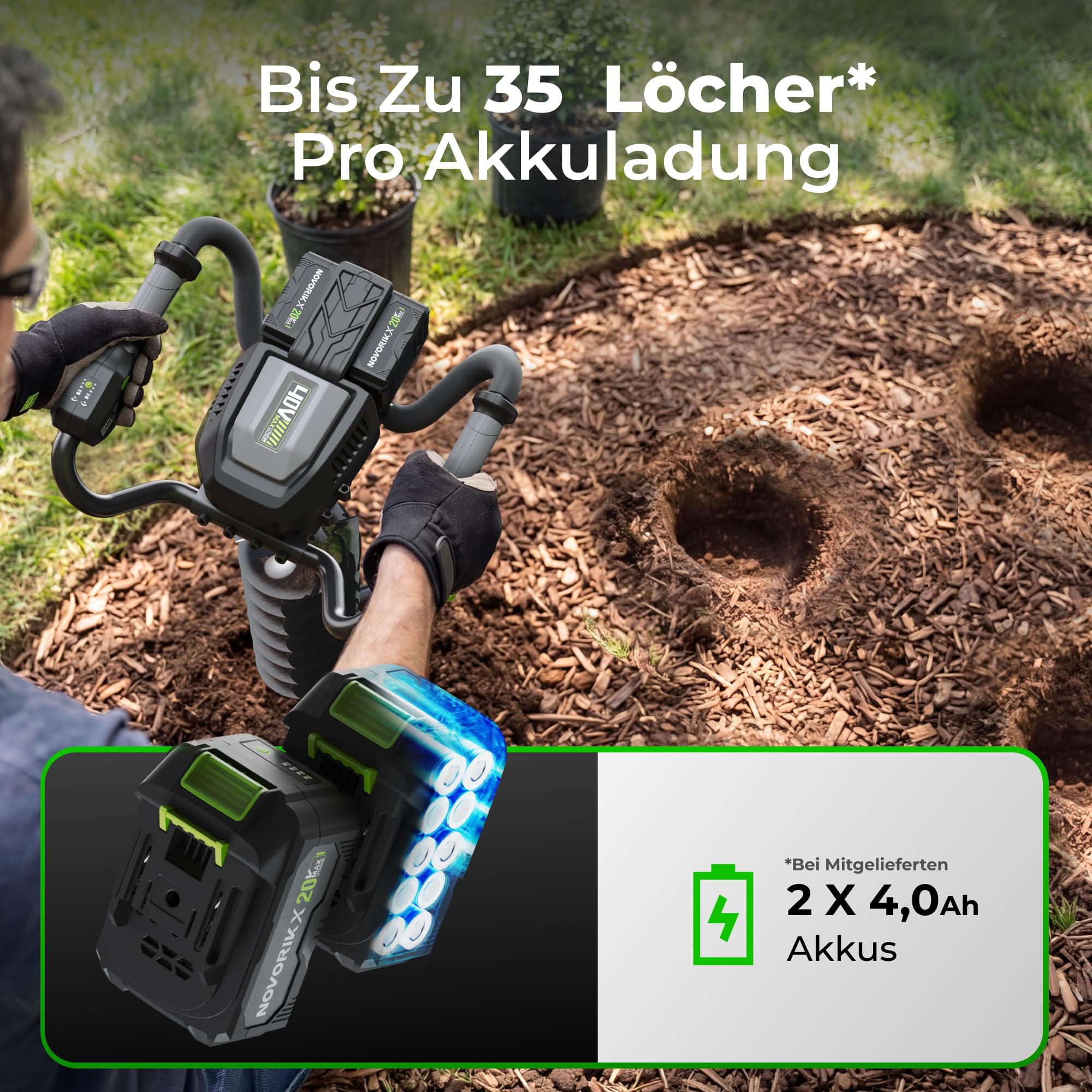 NovorikX 40 V bezszczotkowa akumulatorowa wiertarka ziemna, 850 W, wiertło