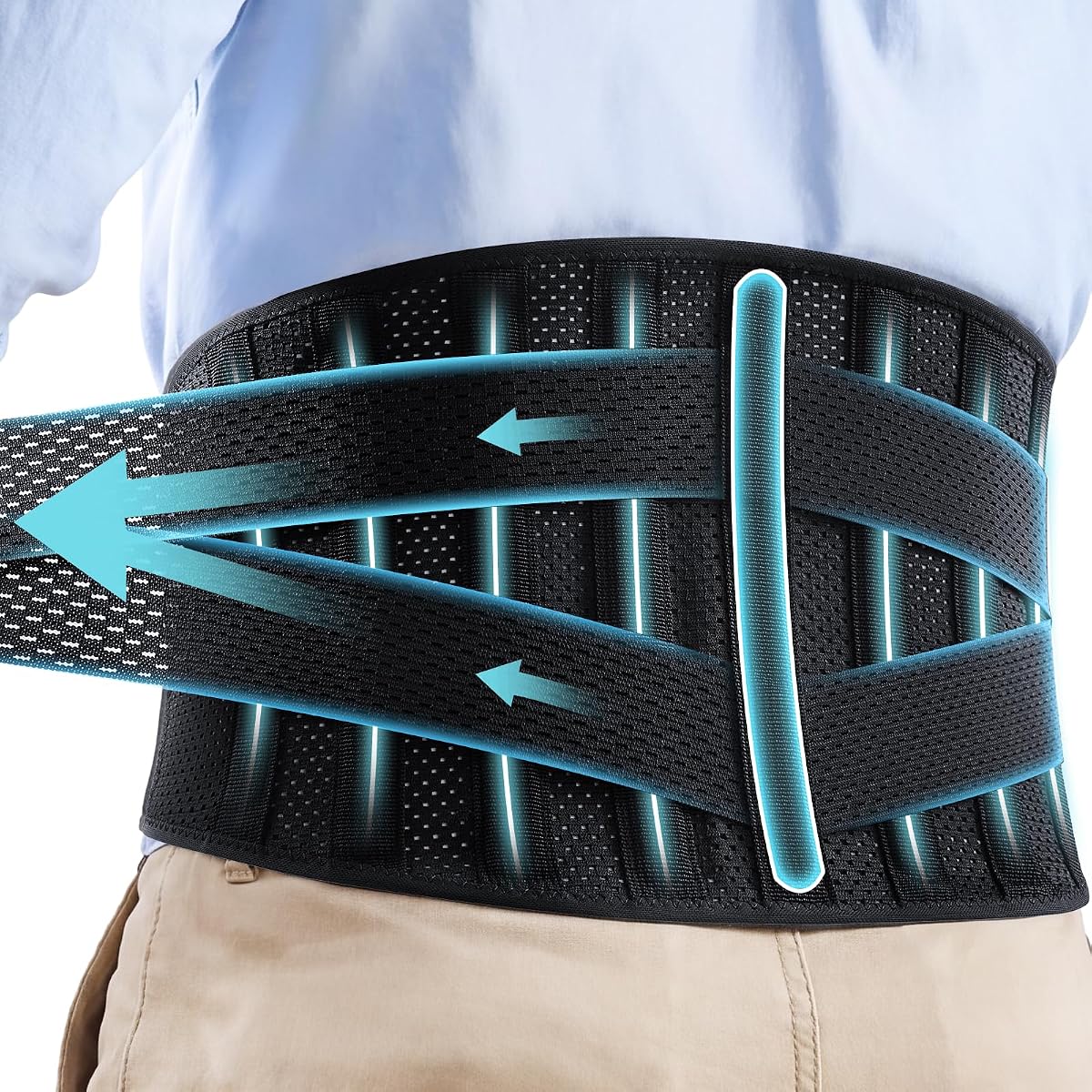 CAMBIVO Back Brace with 9-Stay Adjustable Lumbar Support Belt, BS10 | 9-stay lumbar support, adjustable compression, breathable fit, posture corrector, for work sitting travel, unisex Medium