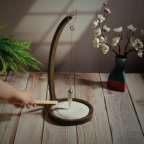 Miniatura 6 de Kihomi Péndulo de arena de madera para escritorio  Péndulo creativo de trazado de arena  Decoración cinética mágica para oficina zen y decoración
