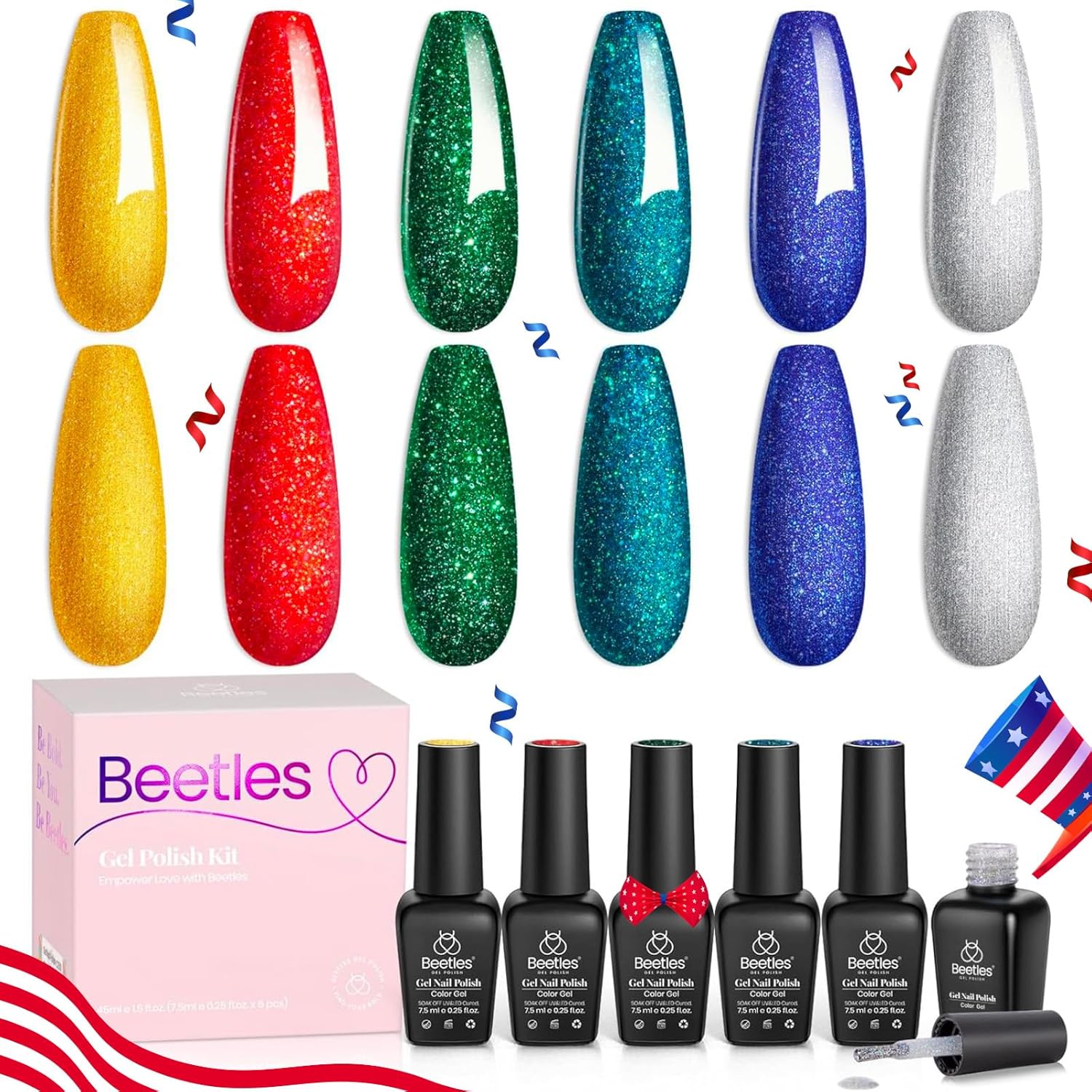 Beetles Glitter Gel Nail Polish 6 Colors Red Green Blue Gel