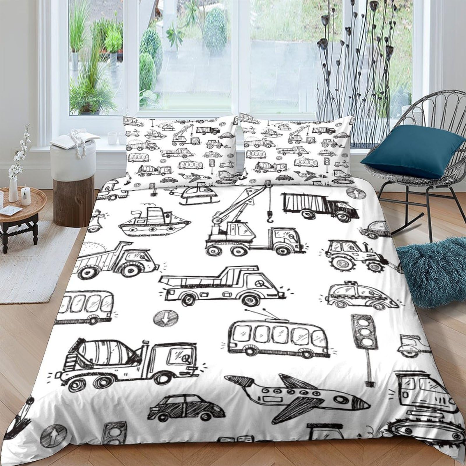 Ctjqhvkz Style-6 3D Printed Transportation Fitted Sheet Microfiber Soft Breathable Vehicle Mattress Cover For Bedroom Dorm Decor Single（135X200cm）