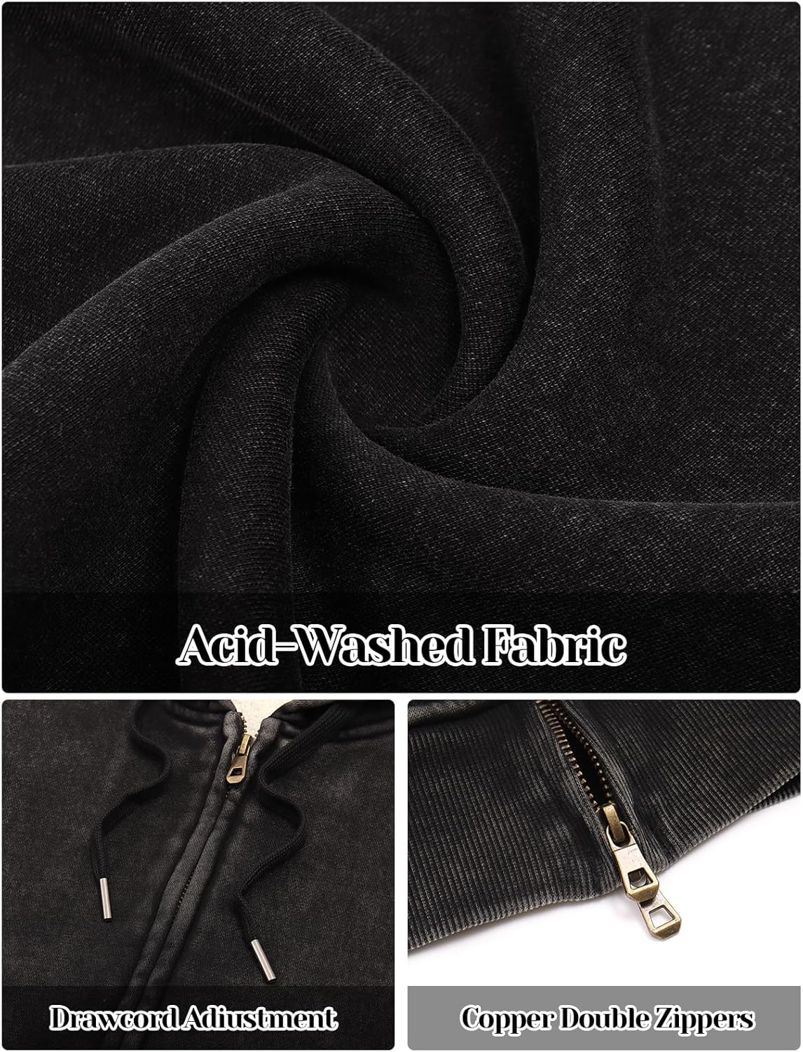 Men's Acid Wash Sherpa Fleece Lined Jacket Vintage Heavyweight Winter Warm Outdoor Hoodie Coat - Image 6