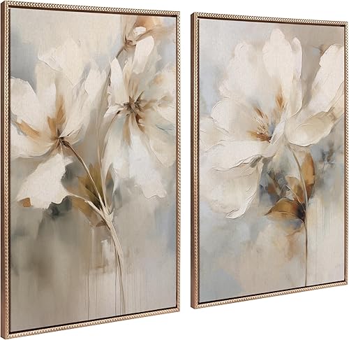 Kate and Laurel Sylvie - Juego de 2 piezas de 2 piezas de 28 x 38 pulgadas, con diseño floral botánico abstracto de lino floral y vintage, con marco