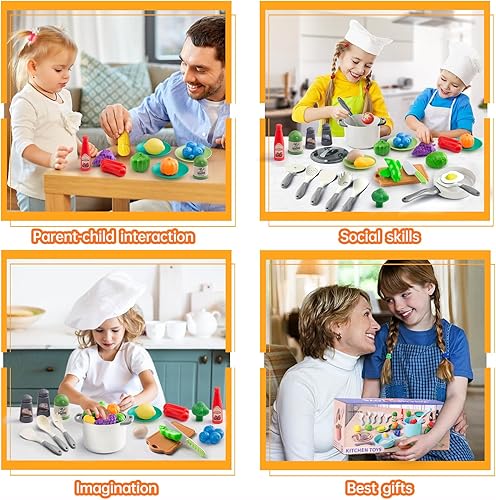 Miniatura 6 de JokerKing 35 piezas de accesorios de juguete de cocina para niños, juego de cocina para niños pequeños con ollas y sartenes, utensilios de cocina,