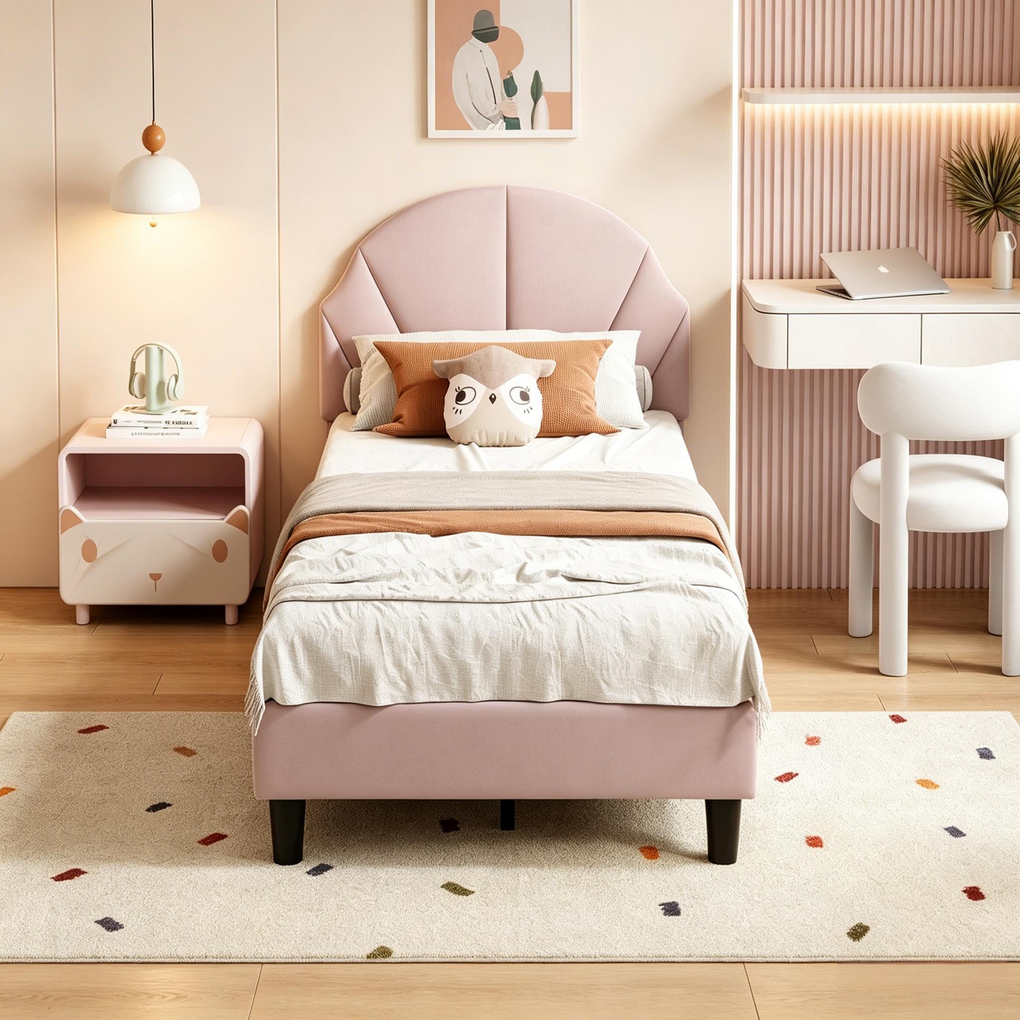 Letto Singolo Imbottito 90x200 cm con Rete a Doghe, Letto da Principessa per Bambina con Testata Regolabile Letto per Bambina 90x200 Letti per 1 Persona per Ragazza Adolescente, in Velluto
