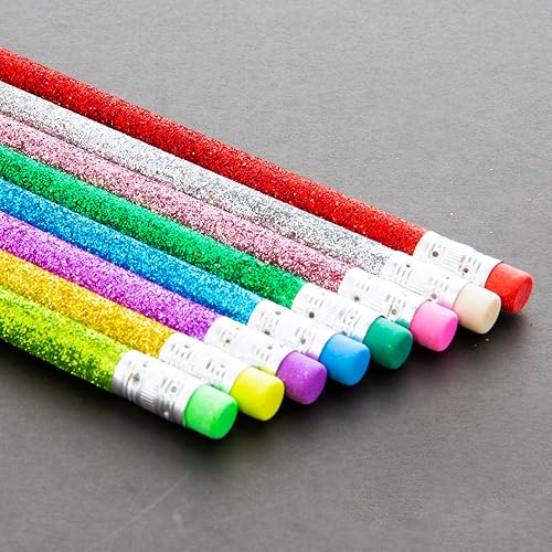 Miniatura 10 de BAZIC - Lápices metálicos de madera con purpurina, borrador sin látex, sin afilar, para niños, estudiantes, artistas (paquete de 8), 2 paquetes