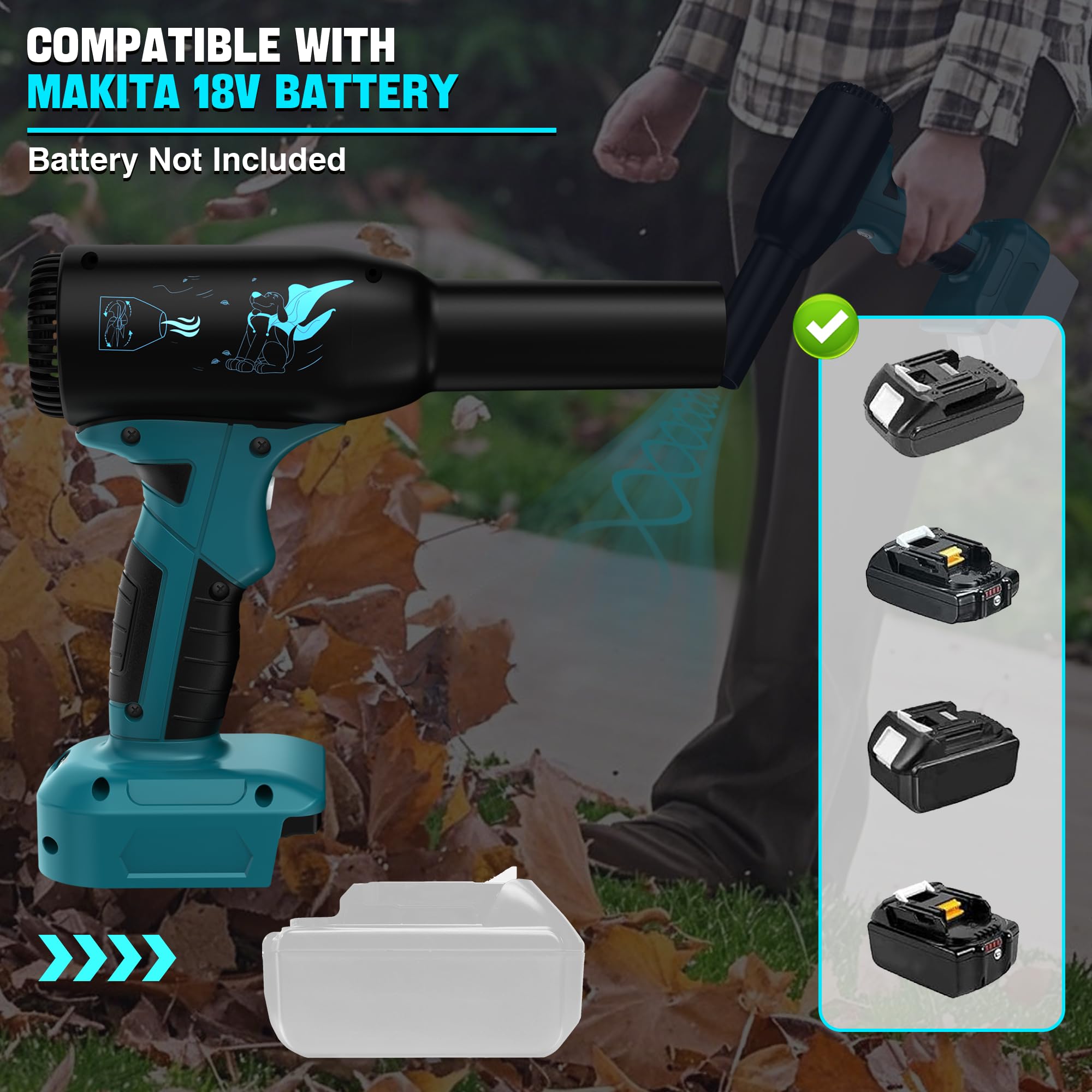 Jet Dry Mini Blower Fit for Makita 18V Battery- Super Jet Fan Blower 400g Wind Speed - 500W Compressed Air Duster Can - Rechargeable Air Compressed- Dry Duster with 3 Adjustable Speeds