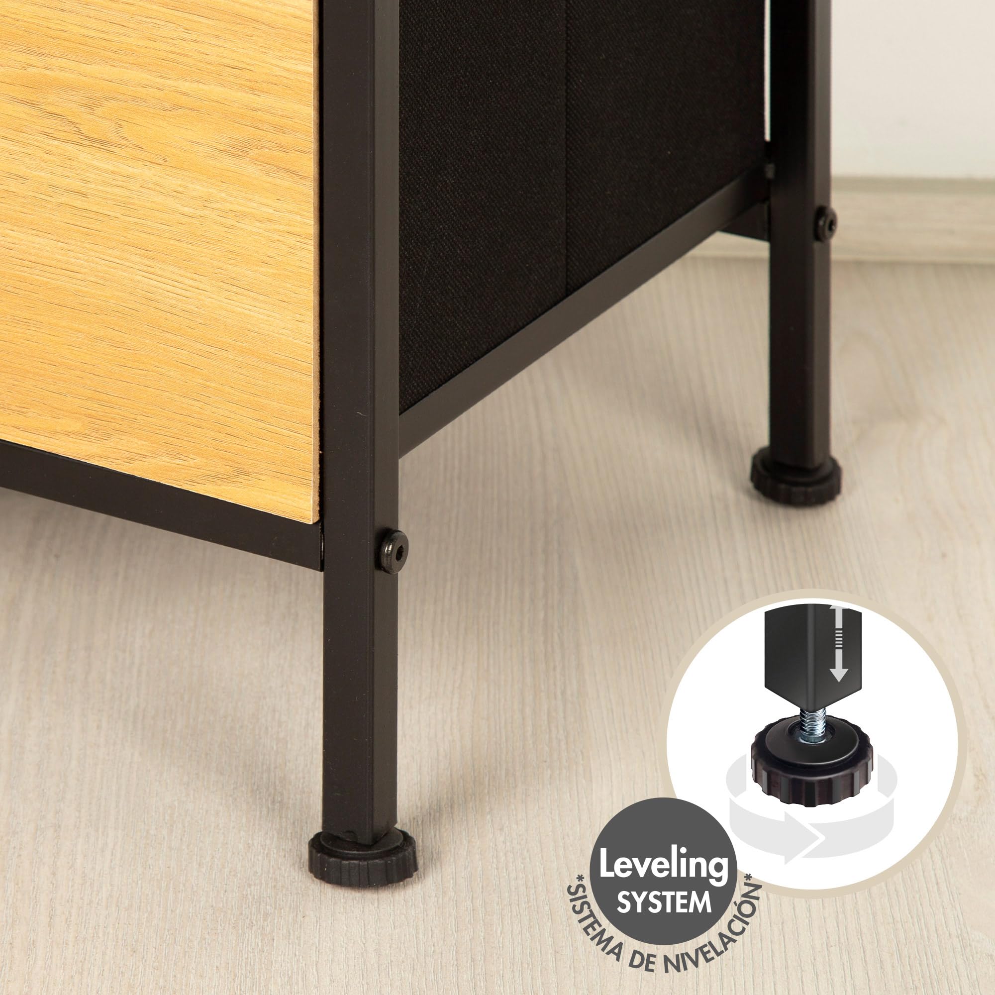 AKTIVE MAX Home Cómoda, 40x30x75 cm, Peso soportado 14 kg, 3 cajones, Madera y Tela, Estructura metálica, Efecto Roble, Cajonera Dormitorio, Muebles de salón (18444)