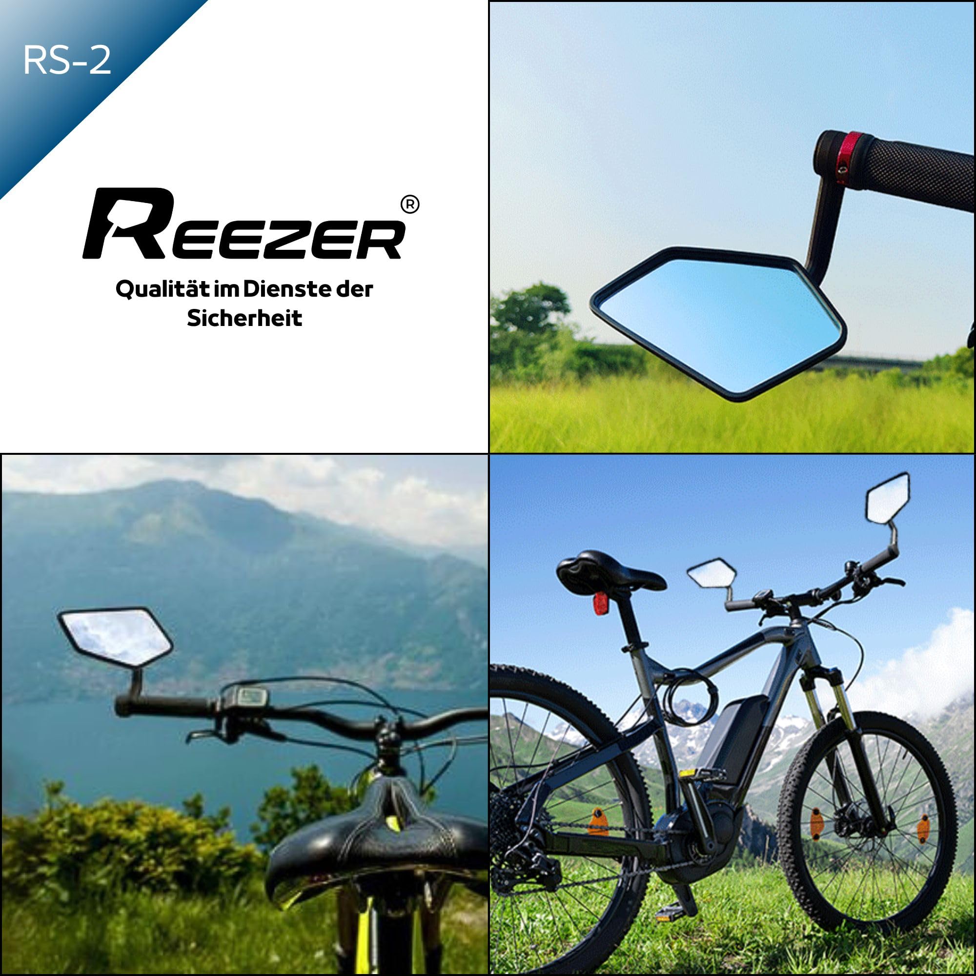 REEZER RS2 - Fahrradspiegel links mit extra großer Spiegelfläche - 360° verstellbarer Fahrrad Spiegel für E-Bike & E-Scooter Lenker -SET-