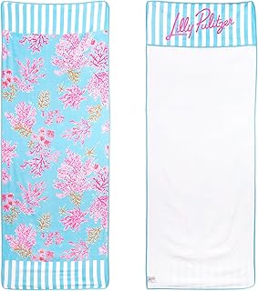 Lilly Pulitzer Cotton Beach Chaise Lounge Towel, Plush Chair Cover 30" x 81.75" Pool Towel (Royal Coral)